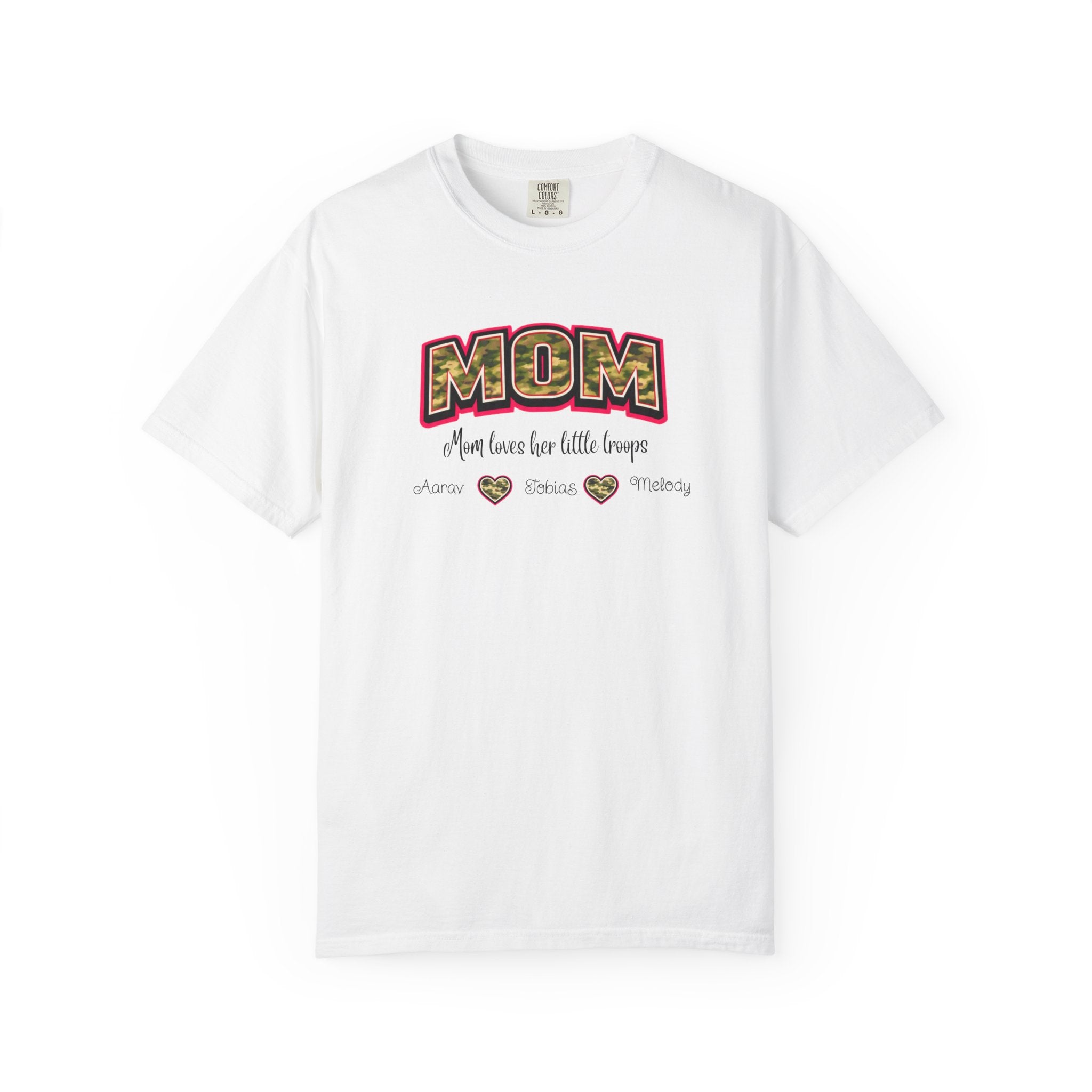 Mom Camo Graphic T-Shirt — "MOM Most Loved Her Little People" Floral Heart Tee