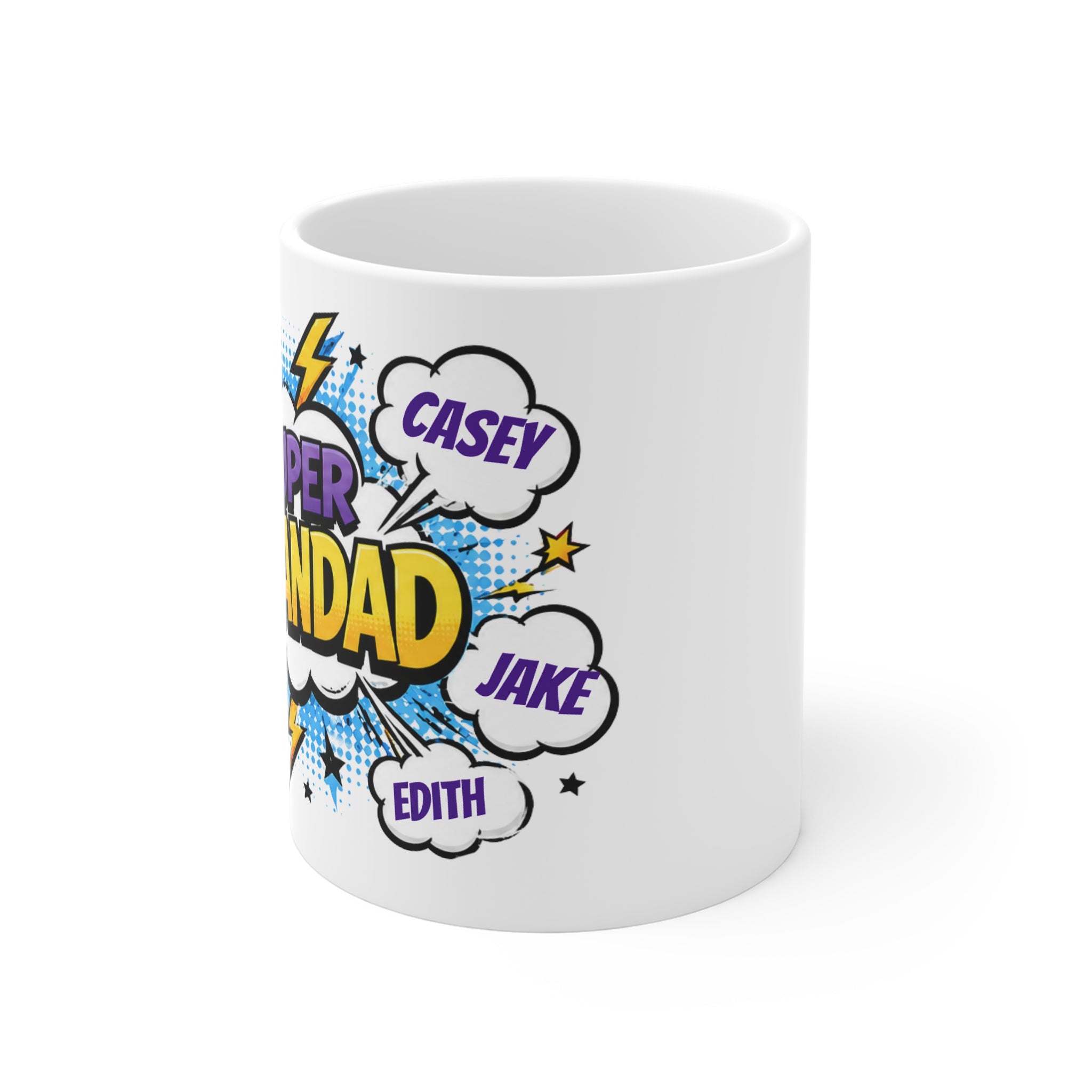 Super Grandad Comic-Style Personalized Mug — Custom Names Gift
