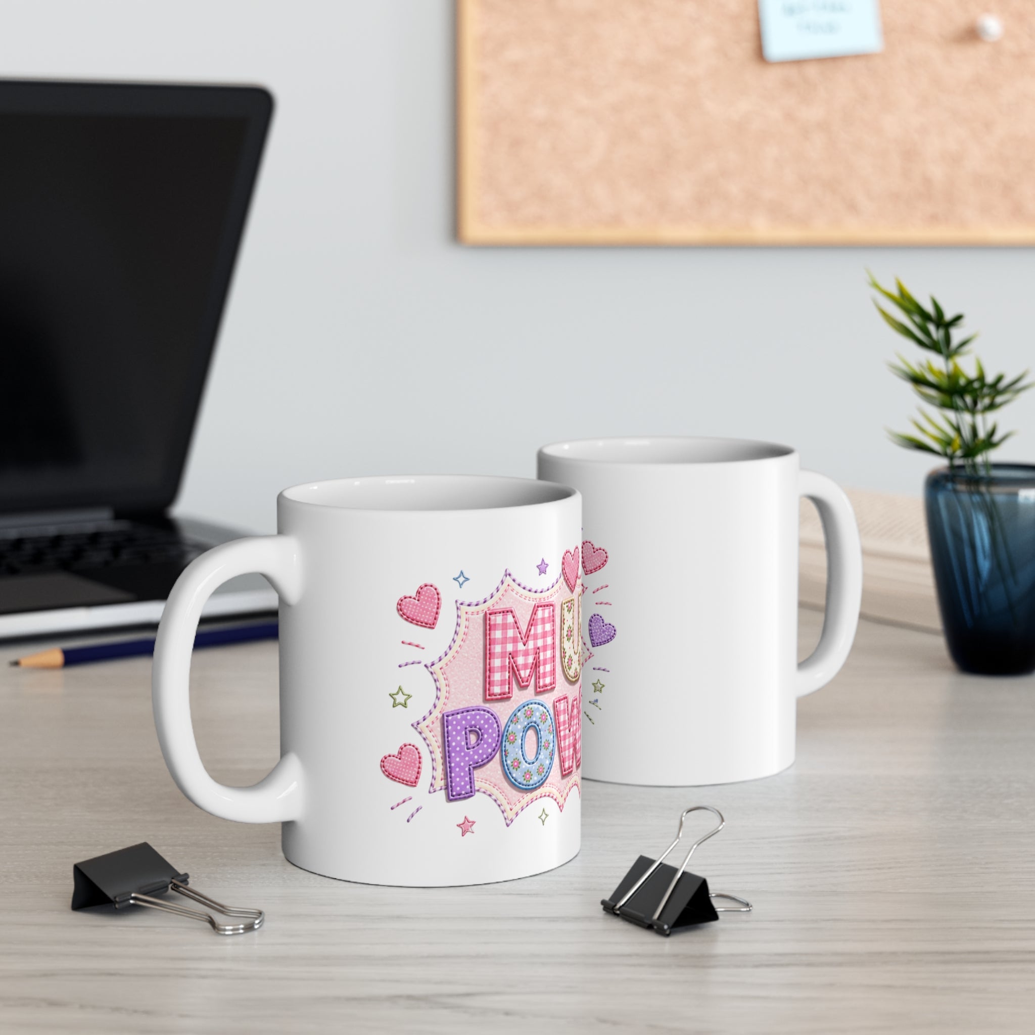 Mug - 'Mum Power' Colorful Patchwork Hearts Coffee Cup