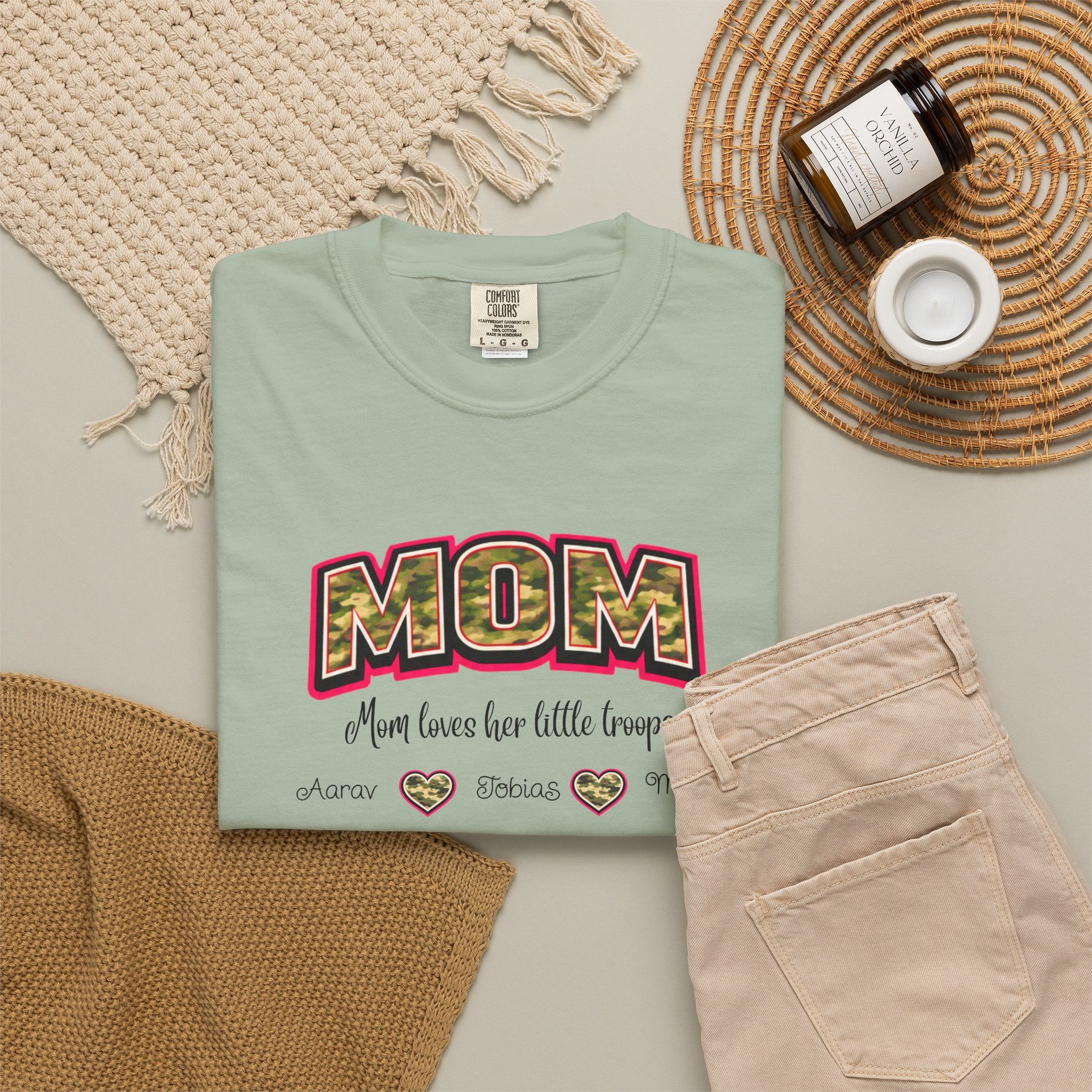 Mom Camo Graphic T-Shirt — "MOM Most Loved Her Little People" Floral Heart Tee