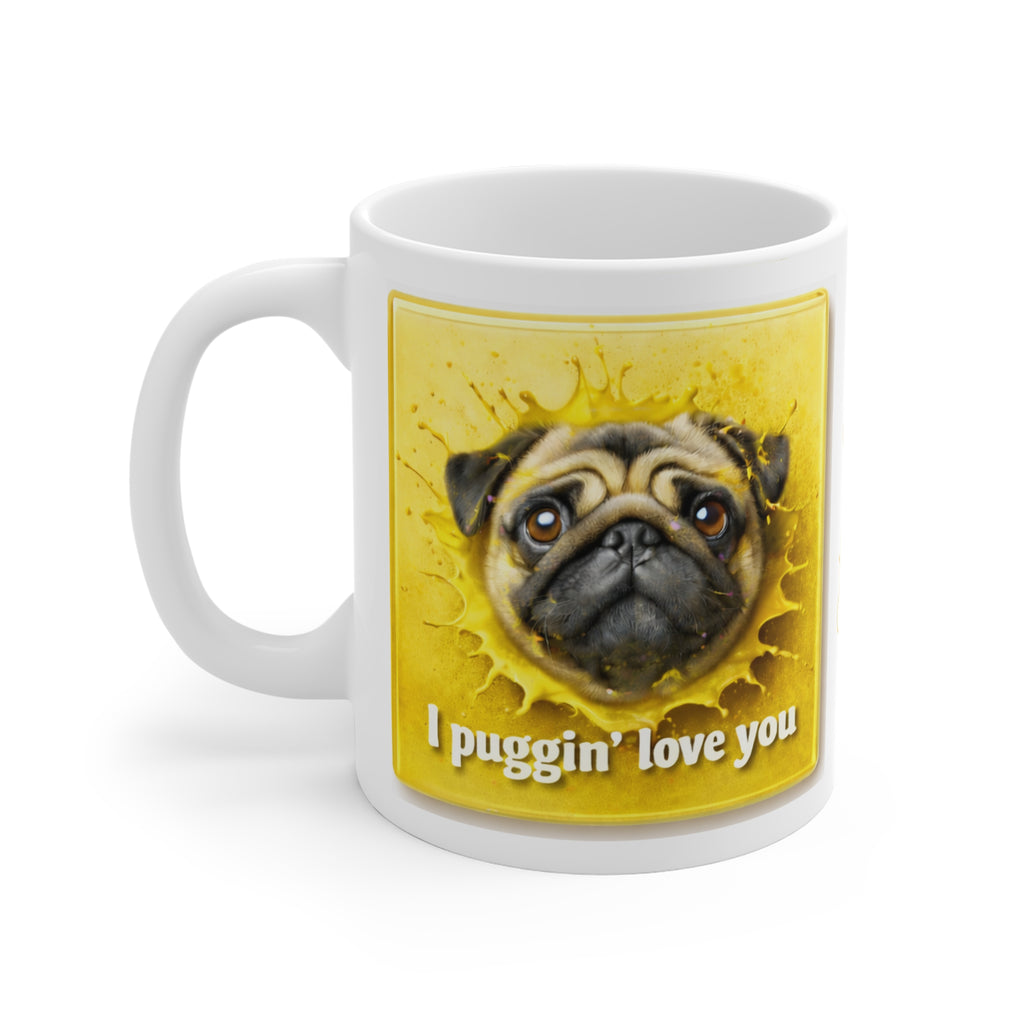 Pug Mug - "I Puggin' Love You" Cute Pug Coffee Cup (Personalizable Name)
