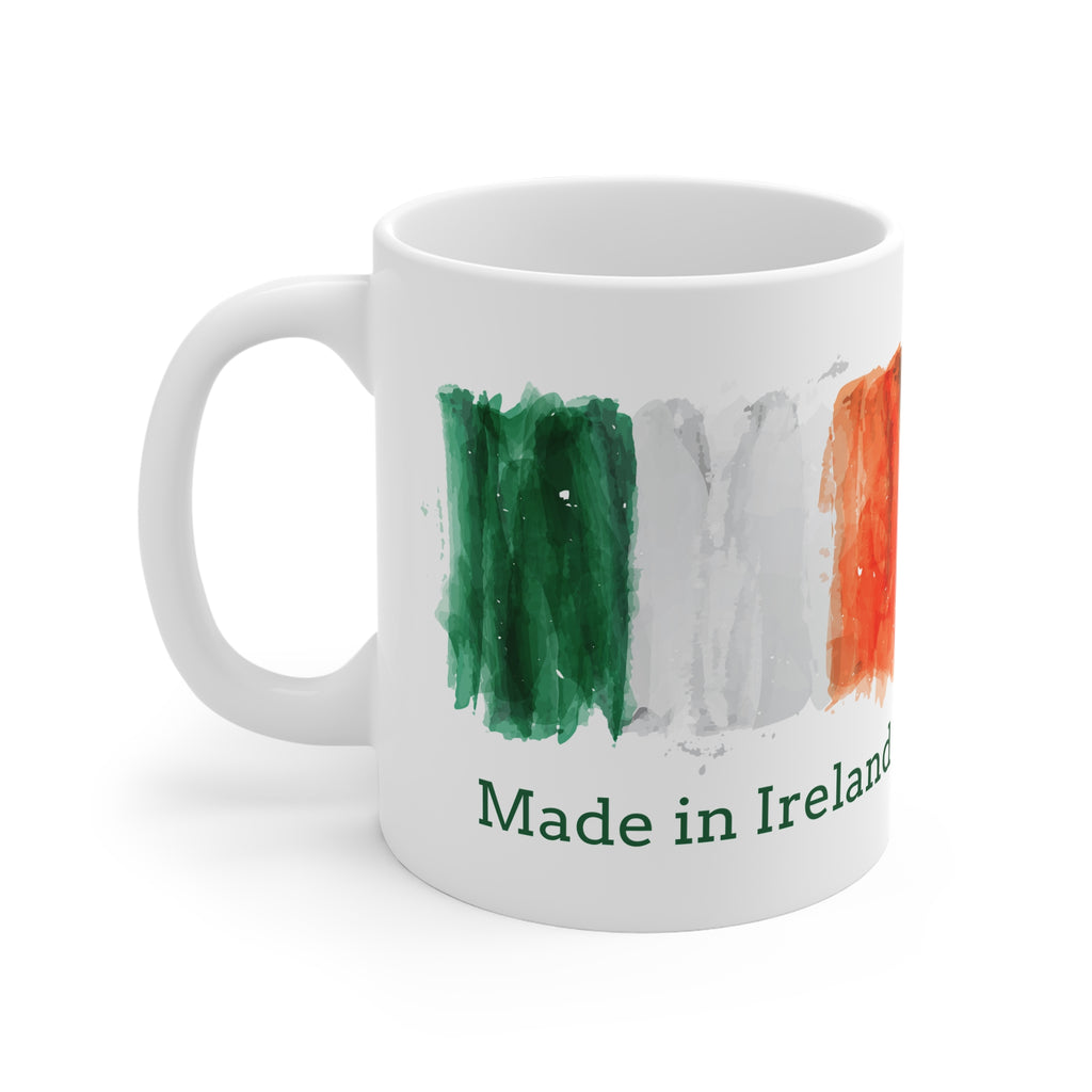 Made in Ireland Flag Mug — Irish Tricolor Watercolor 11oz Coffee Cup