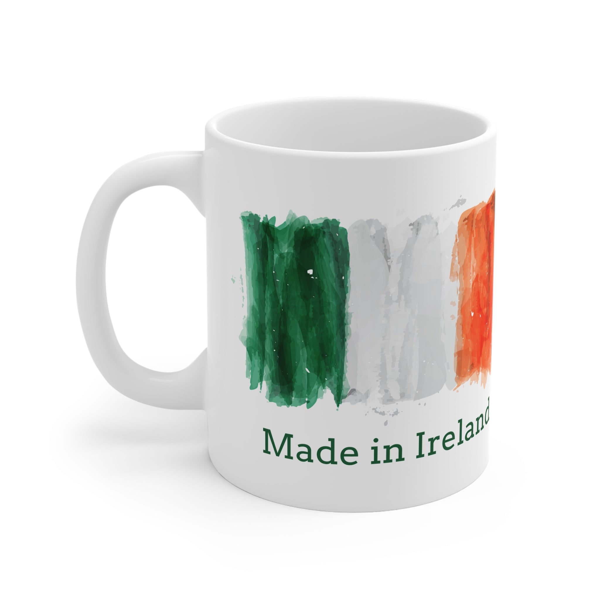 Made in Ireland Flag Mug — Irish Tricolor Watercolor 11oz Coffee Cup