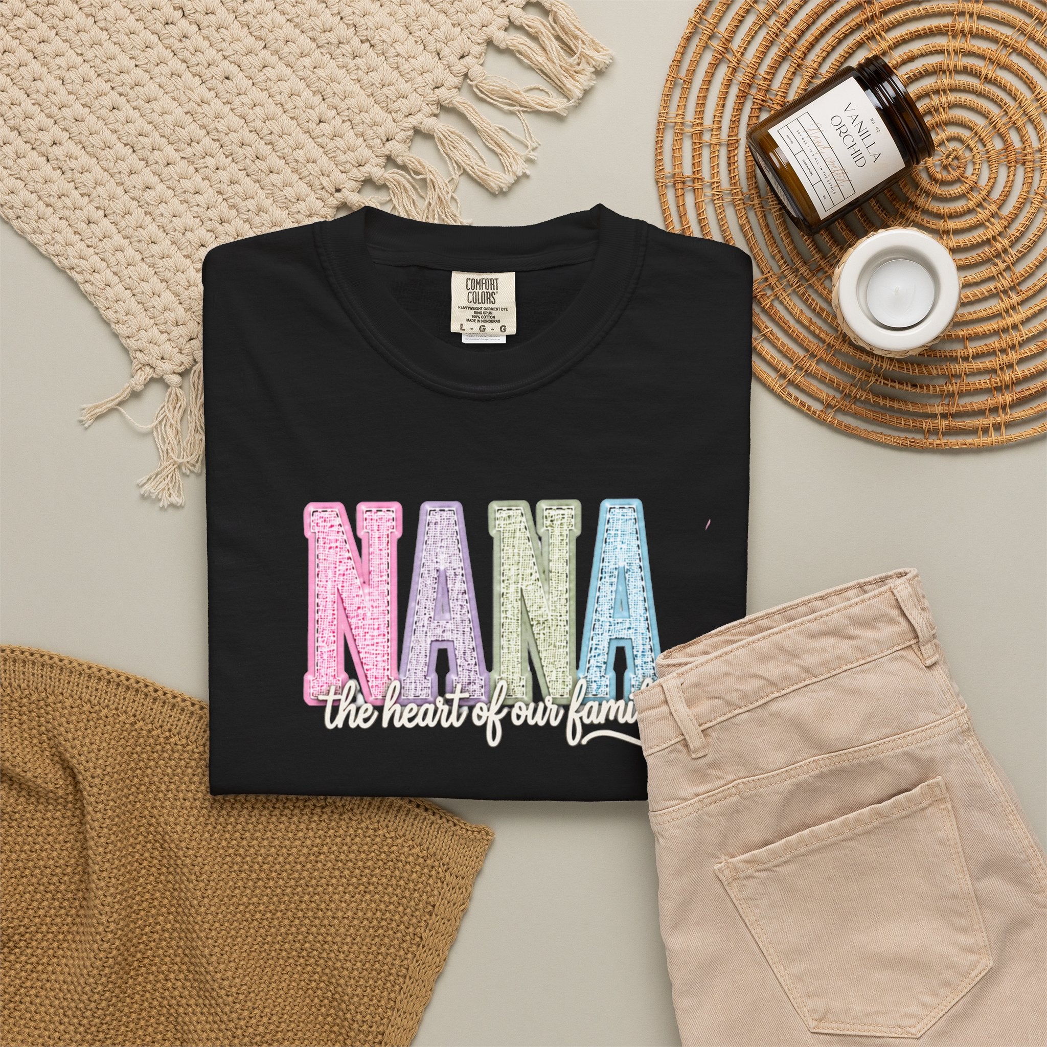 NANA Pastel Patchwork T-Shirt — "The Heart of Our Family" Gift