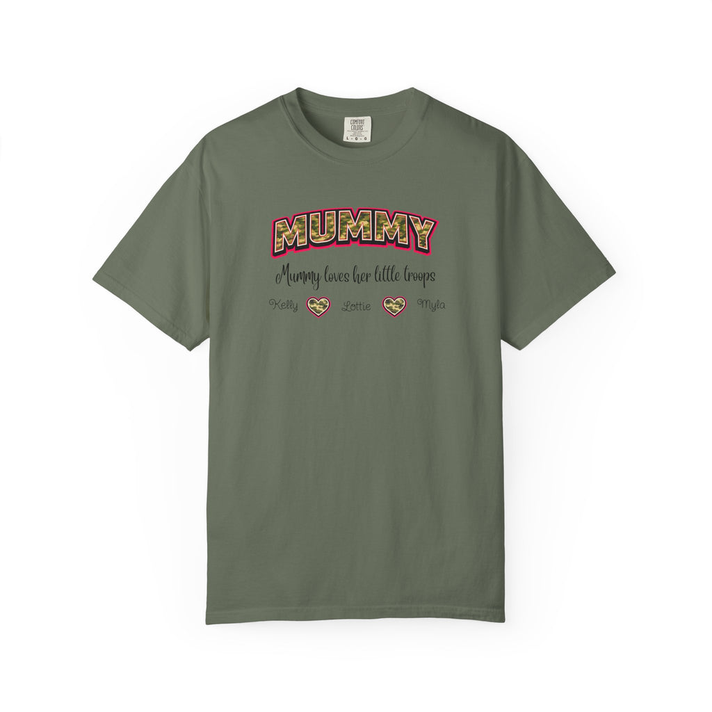 Mummy Camo Heart Graphic T-Shirt — "Mummy, leave her little layers" Retro Mum Tee