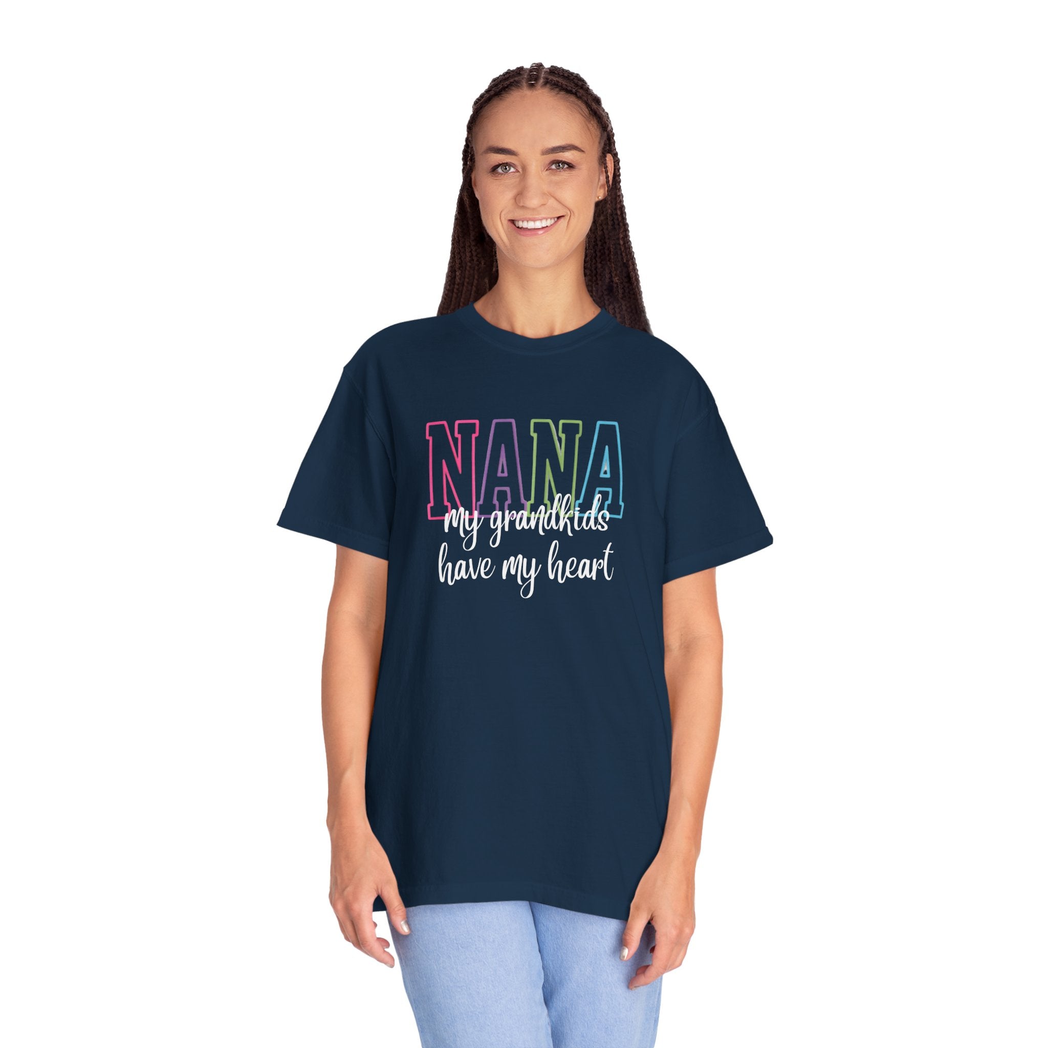 Nana Pastel Rainbow Tee — 'NANA' Floral Outline Grandma T-Shirt