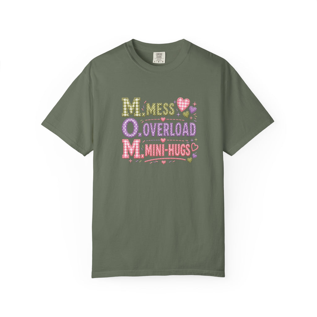 Mom Acronym Graphic T-Shirt — “M.O.M. Mess Overload Mini-Hugs” Cute Pastel Mothers Day Tee