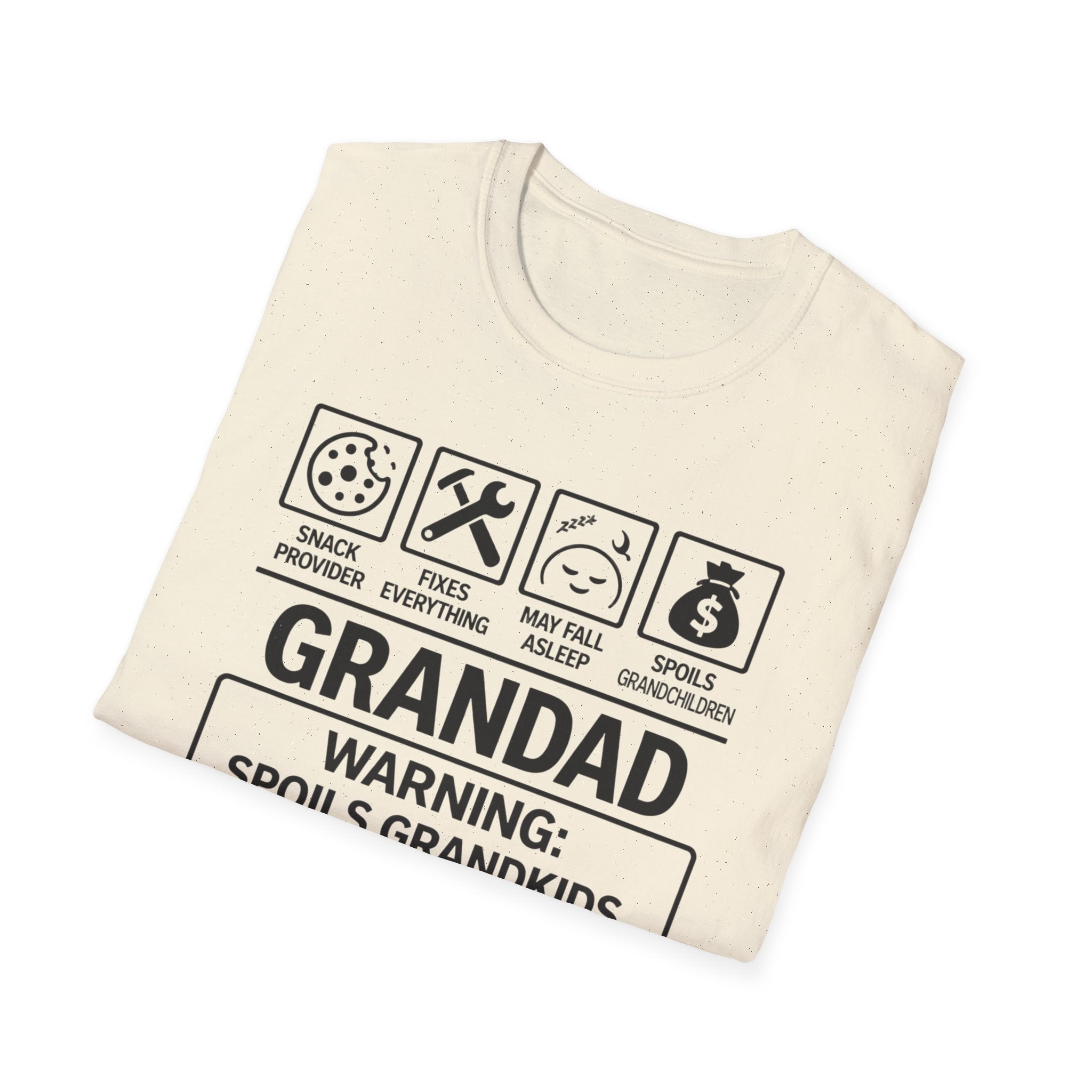 Grandad Warning T-Shirt — 'Warning: Spoils Grandkids & Hands Out Biscuits' Funny Grandpa Shirt