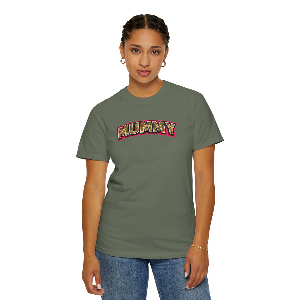 MUMMY Camo Script T-Shirt — Vintage Comic Style Mommy Tee