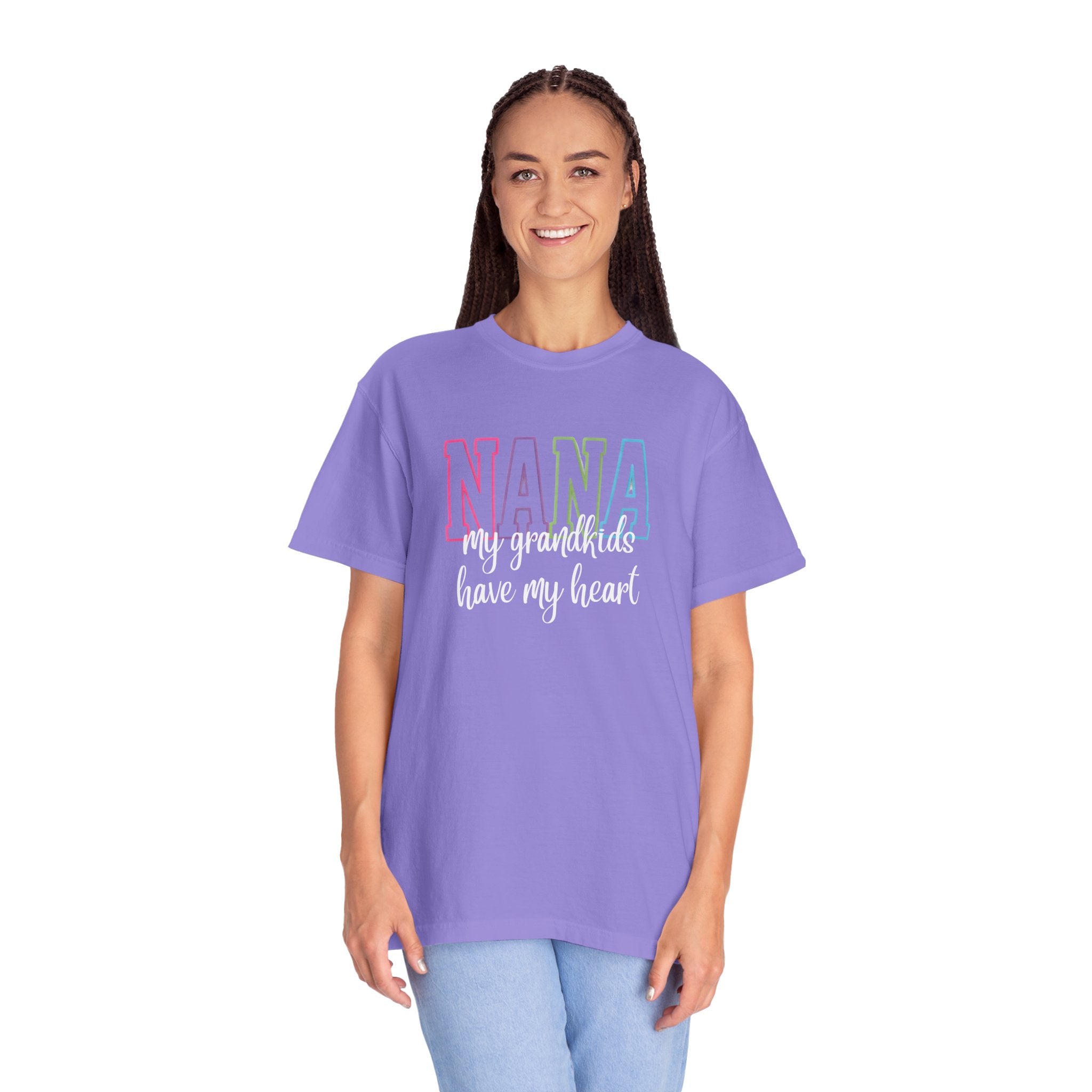 Nana Pastel Rainbow Tee — 'NANA' Floral Outline Grandma T-Shirt