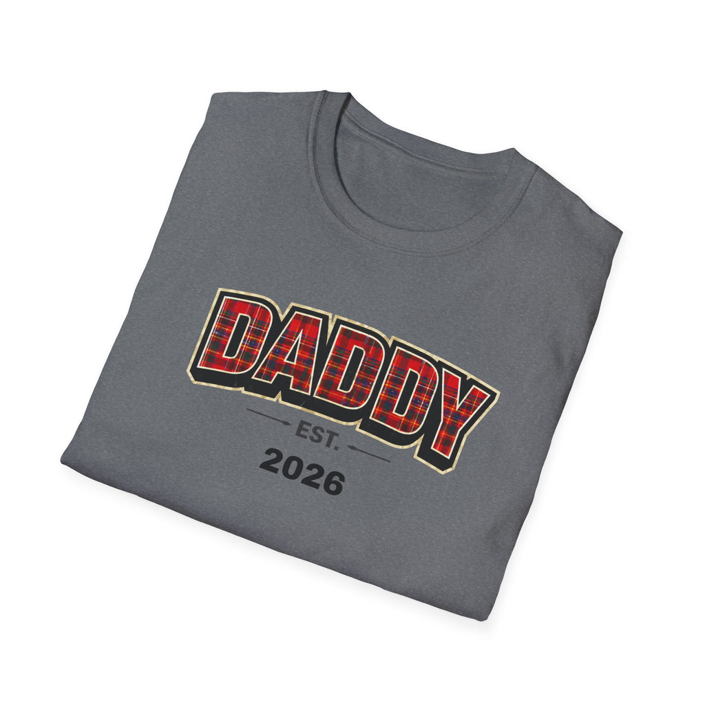 Daddy Est. 2026 T-Shirt — Plaid Dad Announcement Tee