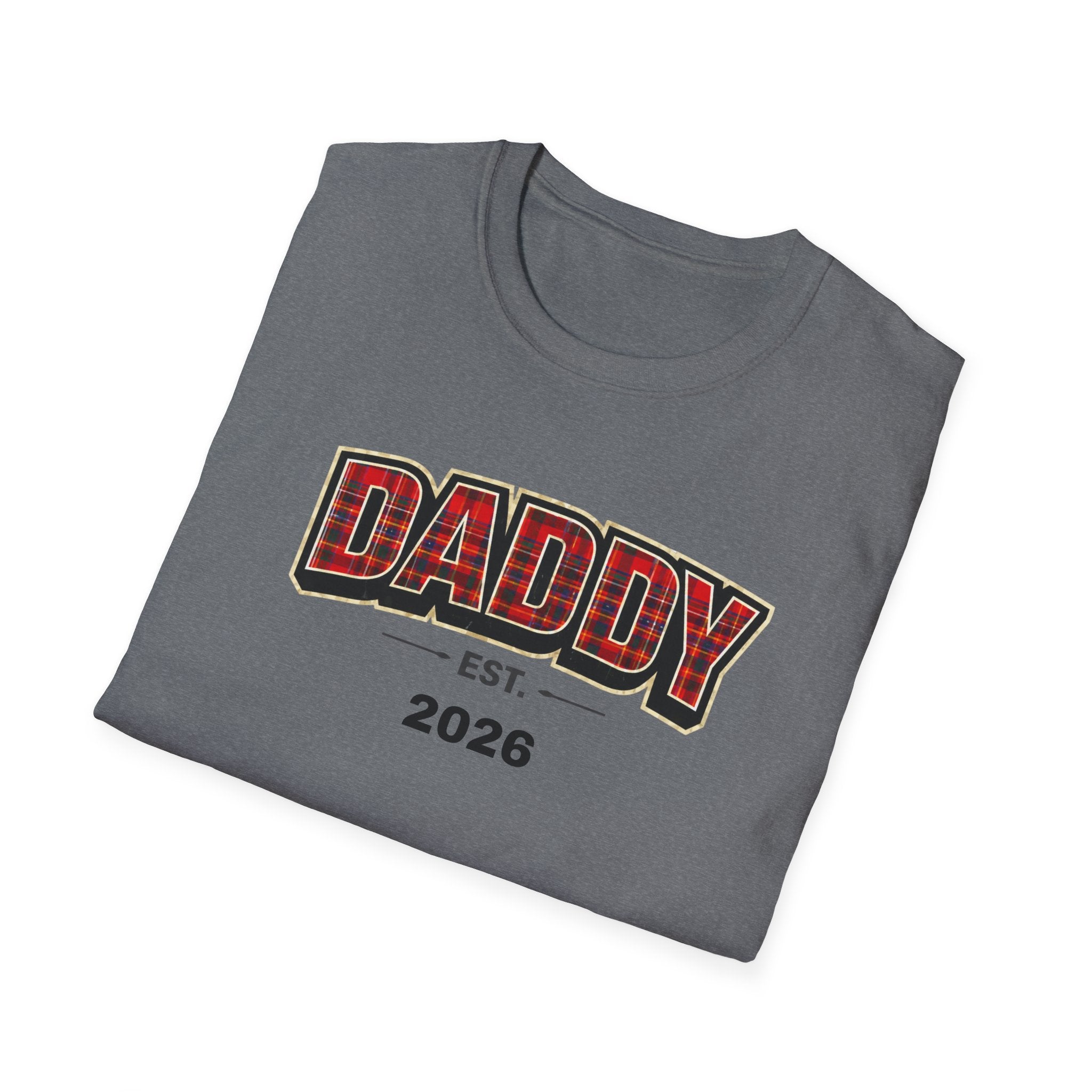 Daddy Est. 2026 T-Shirt — Plaid Dad Announcement Tee
