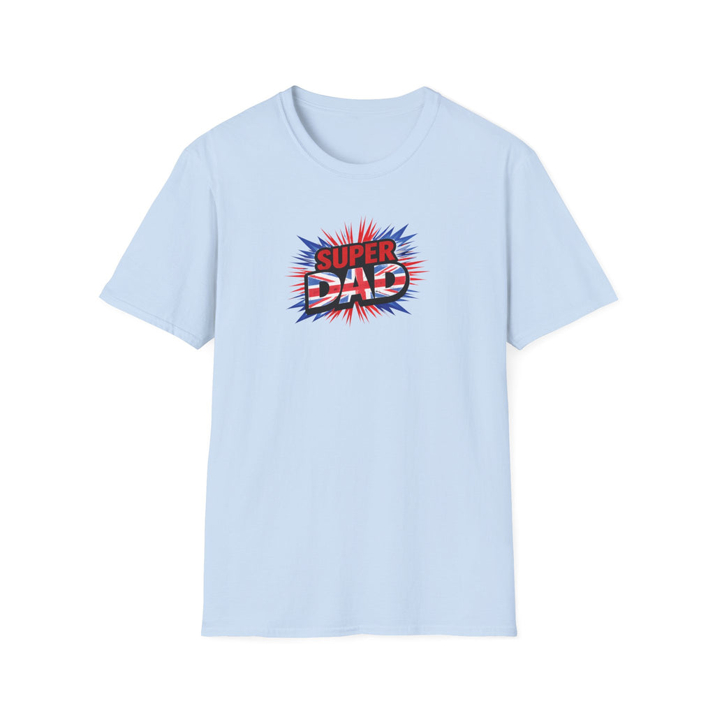 Super Dad T-Shirt – Union Jack Flag pattern Retro Comic Father’s Day Tee