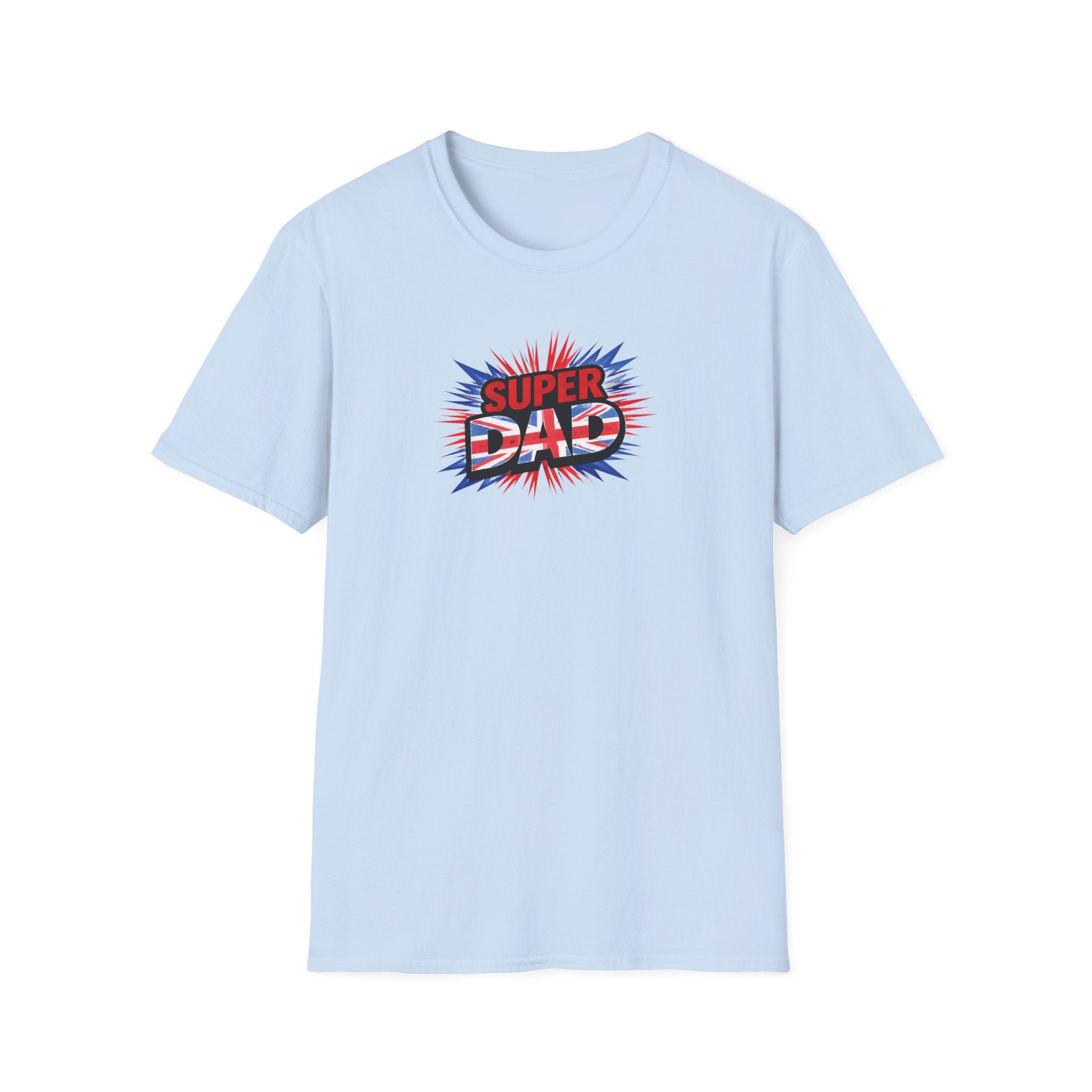 Super Dad T-Shirt – Union Jack Flag pattern Retro Comic Father’s Day Tee