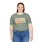 Gran Retro Patch Tee — Personalized 'Gran' Name Blocks Short Sleeve Shirt
