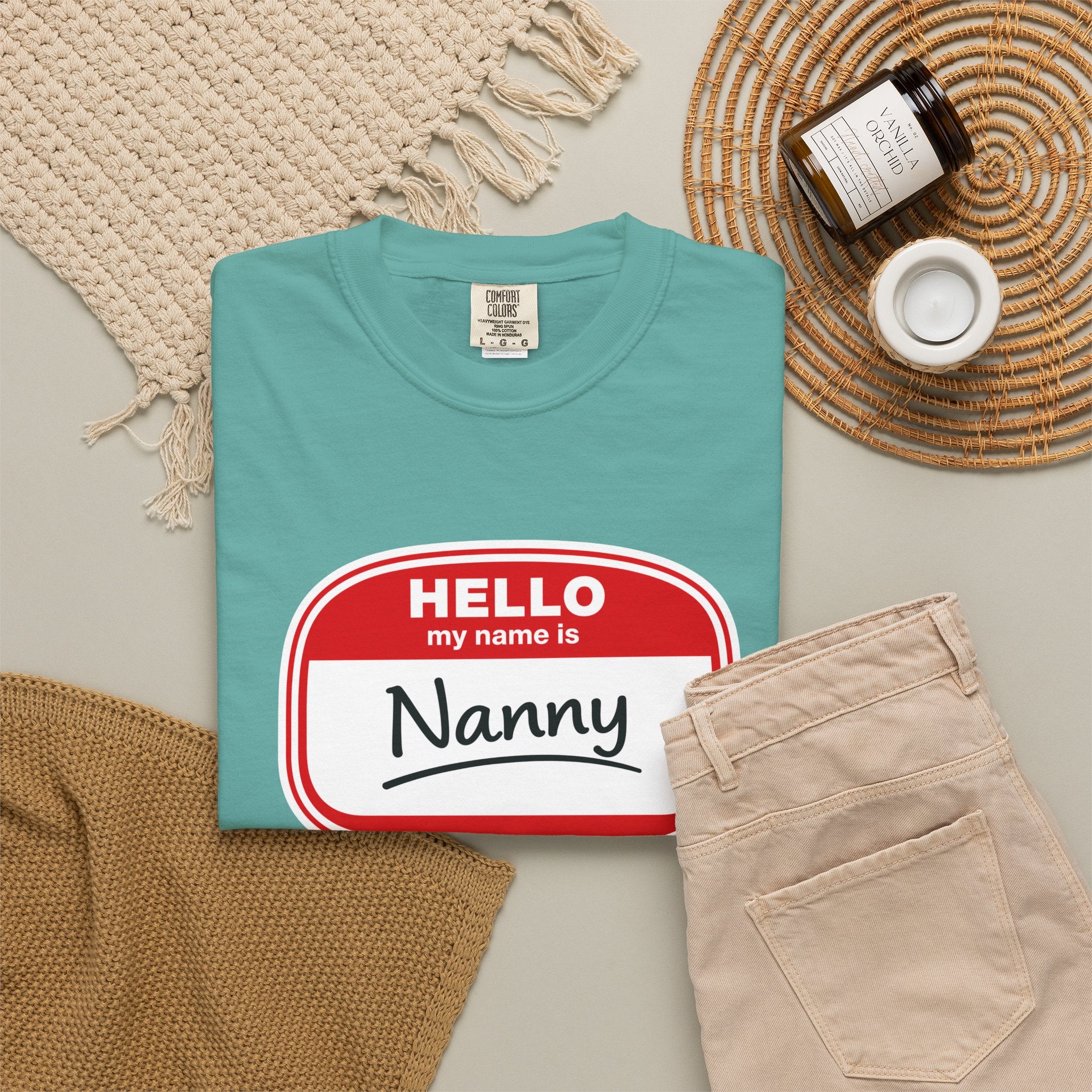 Hello My Name Is Nanny T-Shirt – Funny Name Tag Graphic Tee for Grandparents
