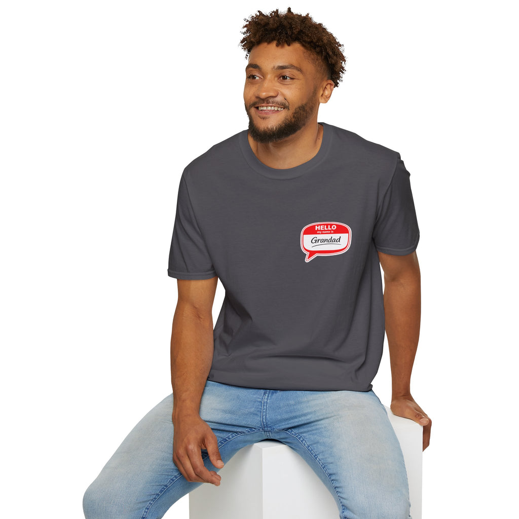 Grandad Name Badge T-Shirt — "Hello, Grandad!" Chest Logo
