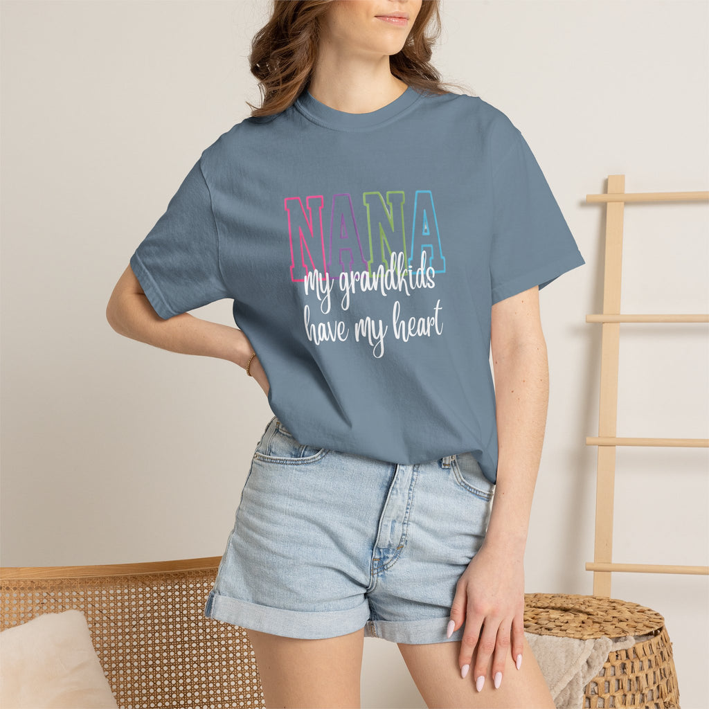 Nana Pastel Rainbow Tee — 'NANA' Floral Outline Grandma T-Shirt