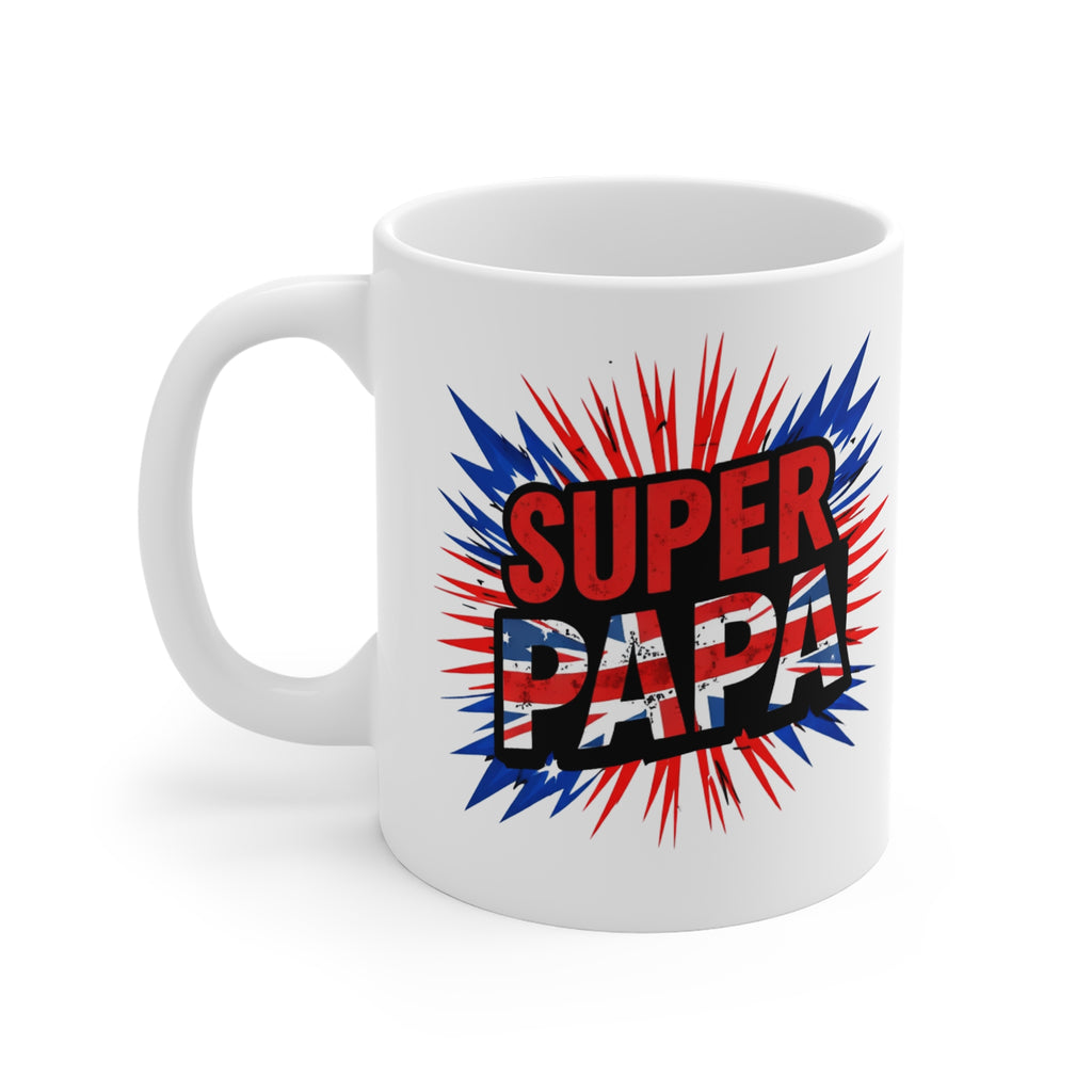 Super Papa Union Jack/English themed Mug — Patriotic Red, White & Blue Father’s Day Coffee Cup
