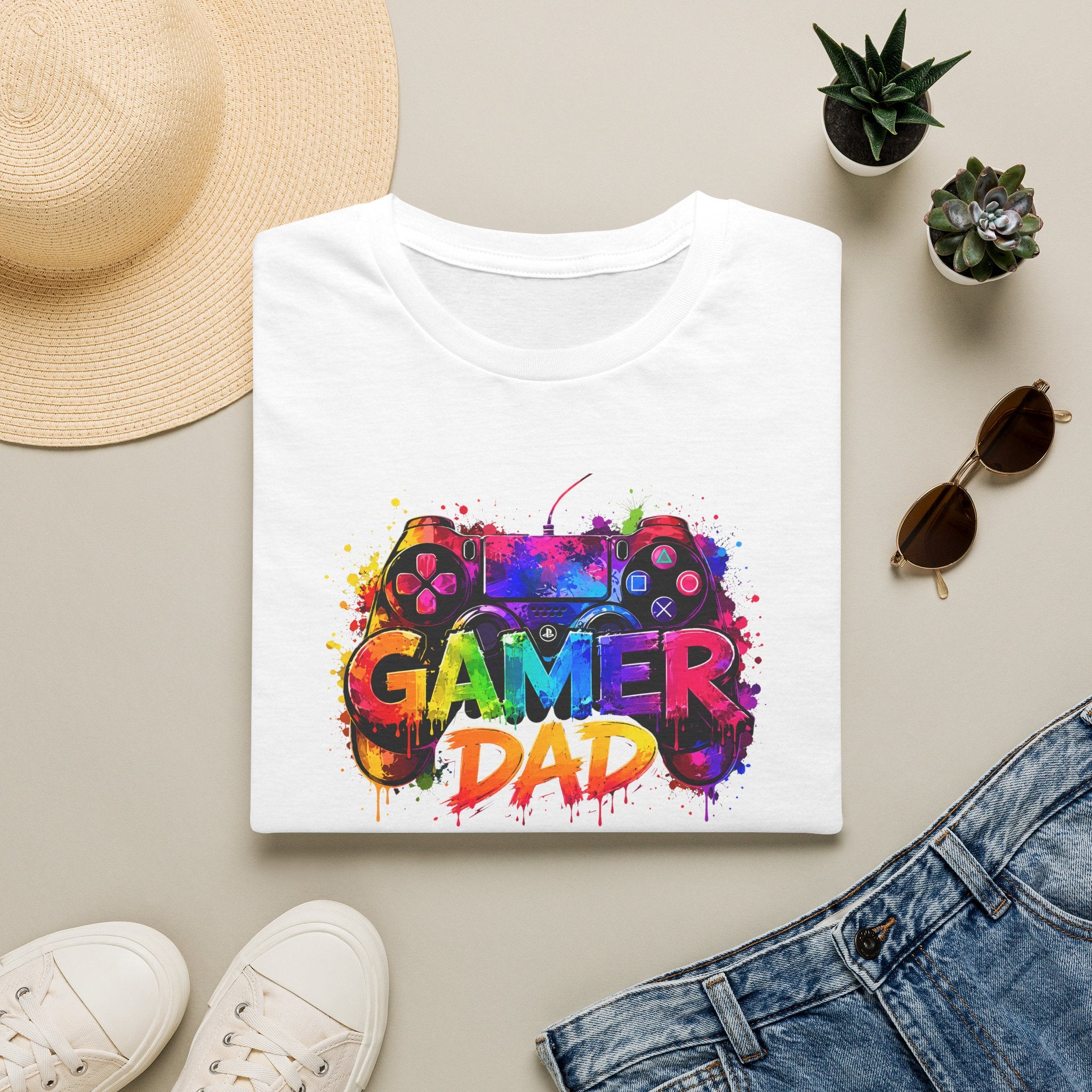 Gamer Dad Colourful Controller Design T-Shirt