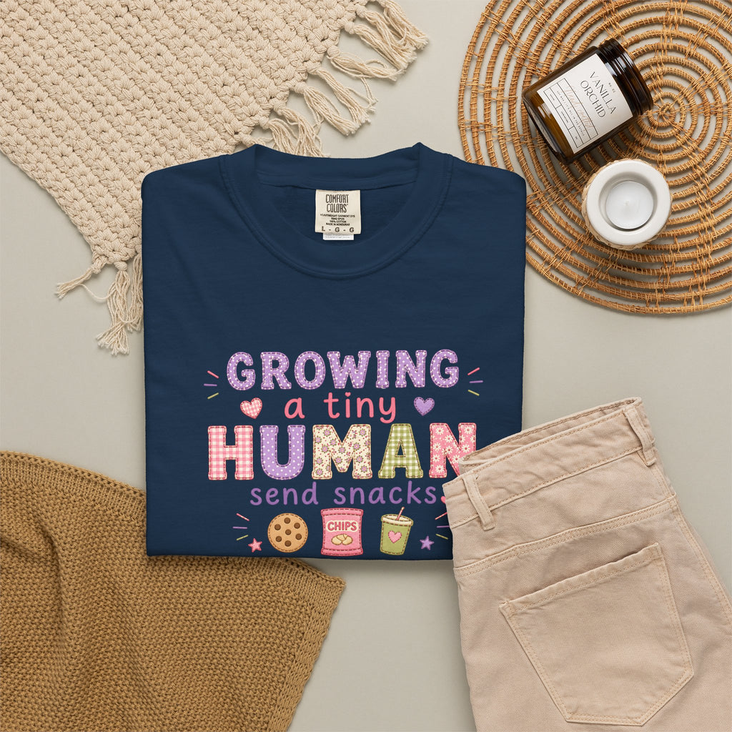 Growing a Tiny Human T-Shirt — "Growing a Tiny Human, Send Snacks" Maternity Tee