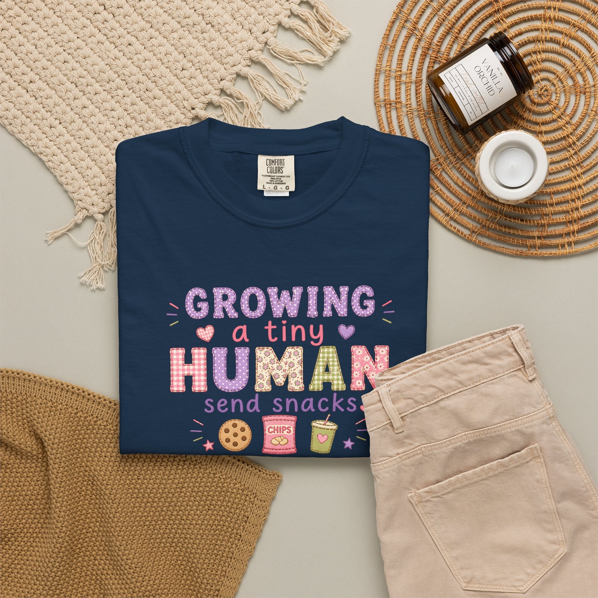 Growing a Tiny Human T-Shirt — "Growing a Tiny Human, Send Snacks" Maternity Tee