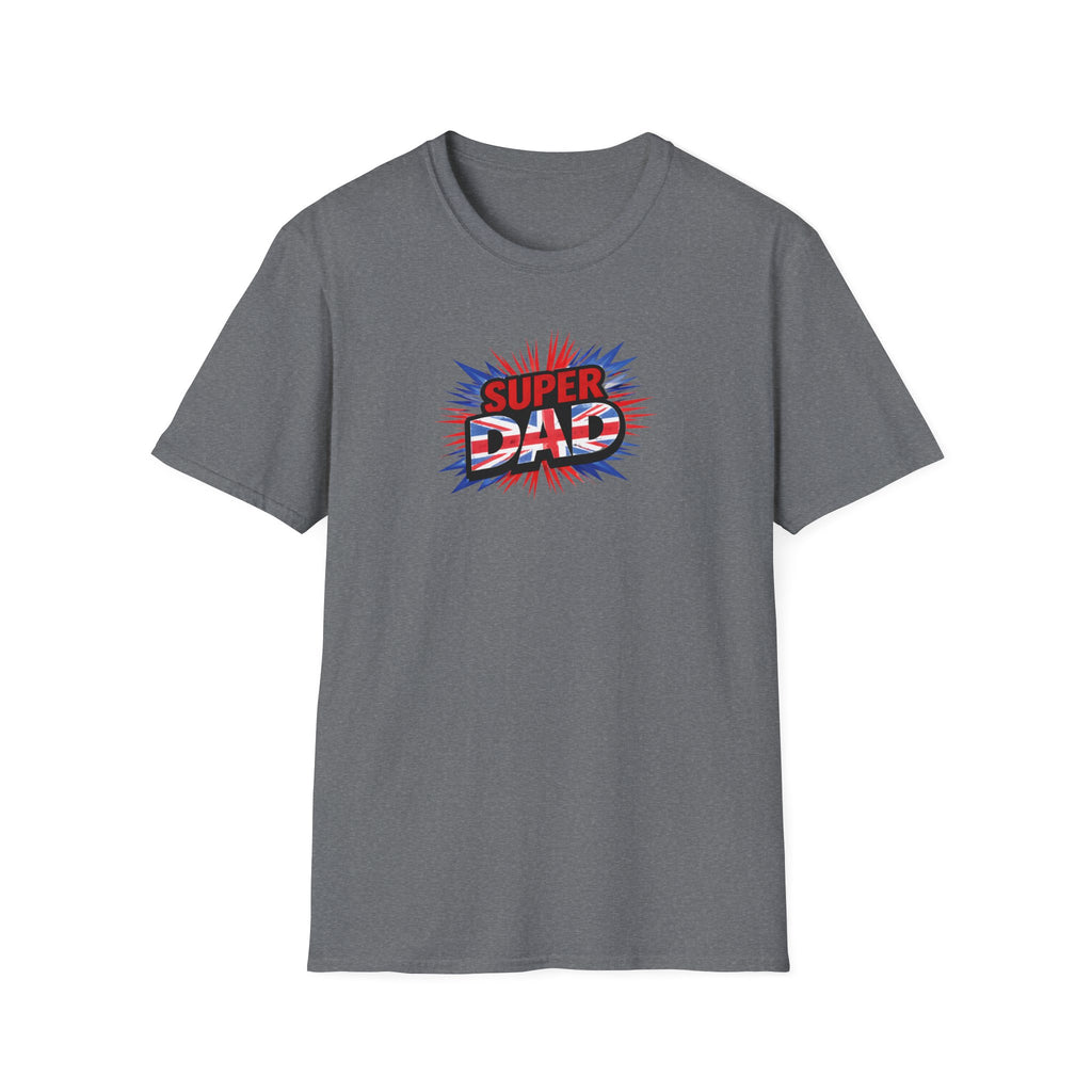Super Dad T-Shirt – Union Jack Flag pattern Retro Comic Father’s Day Tee