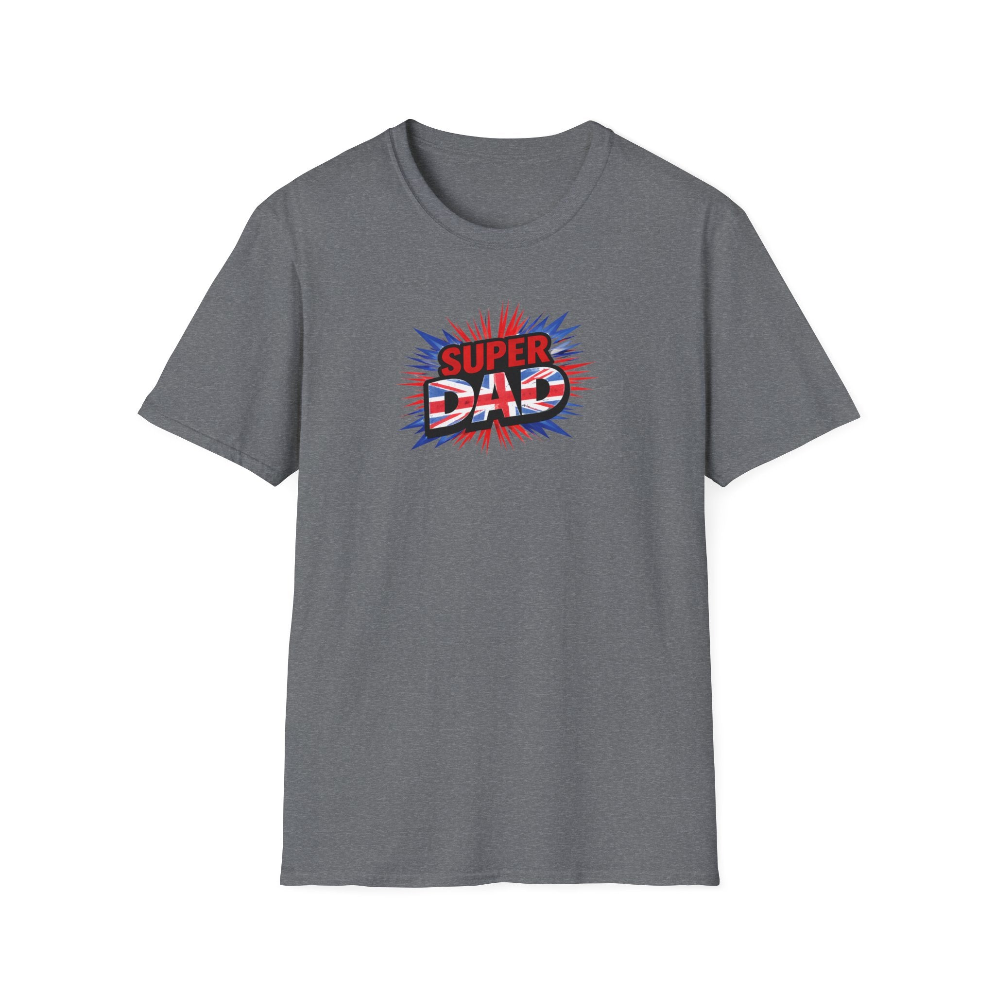 Super Dad T-Shirt – Union Jack Flag pattern Retro Comic Father’s Day Tee