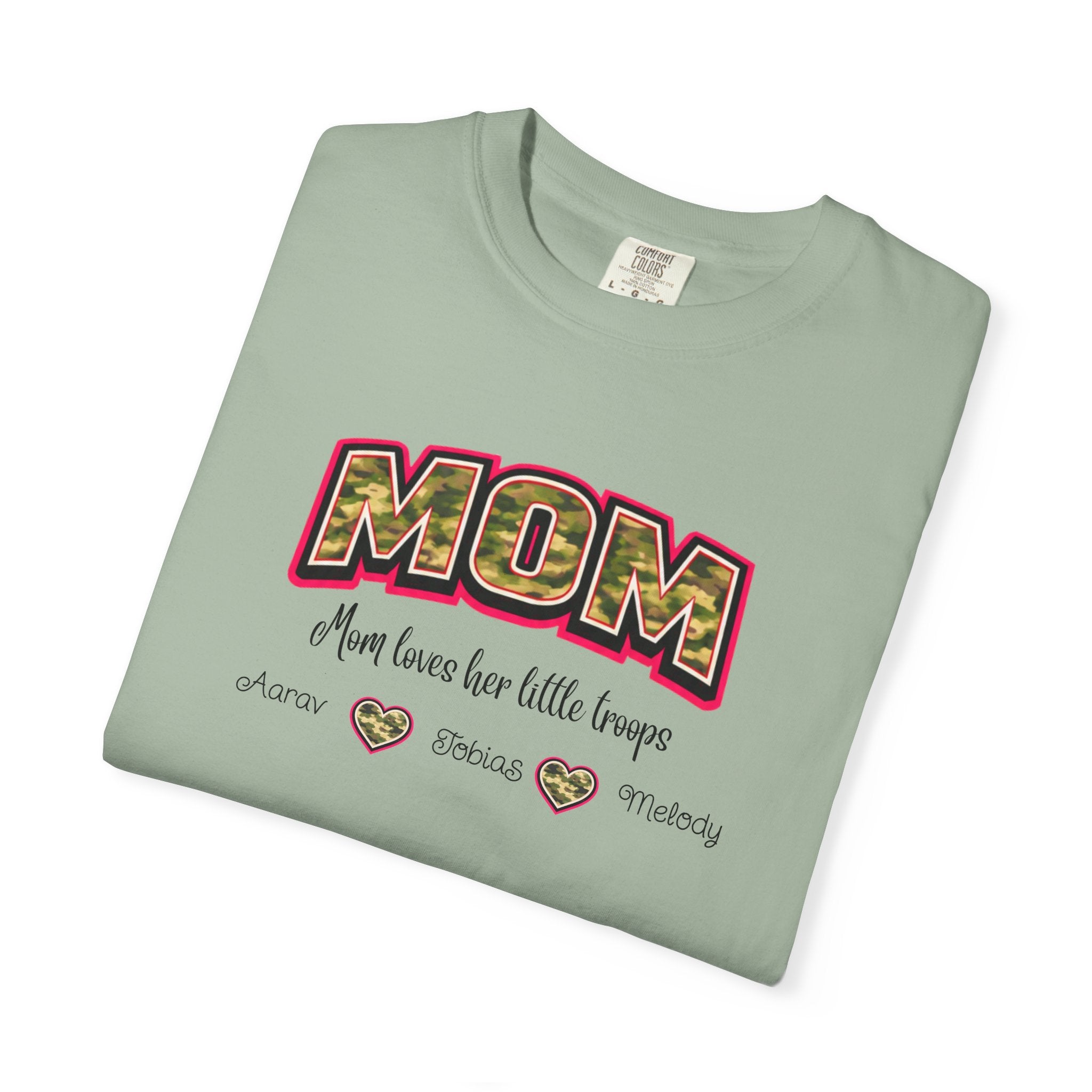 Mom Camo Graphic T-Shirt — "MOM Most Loved Her Little People" Floral Heart Tee