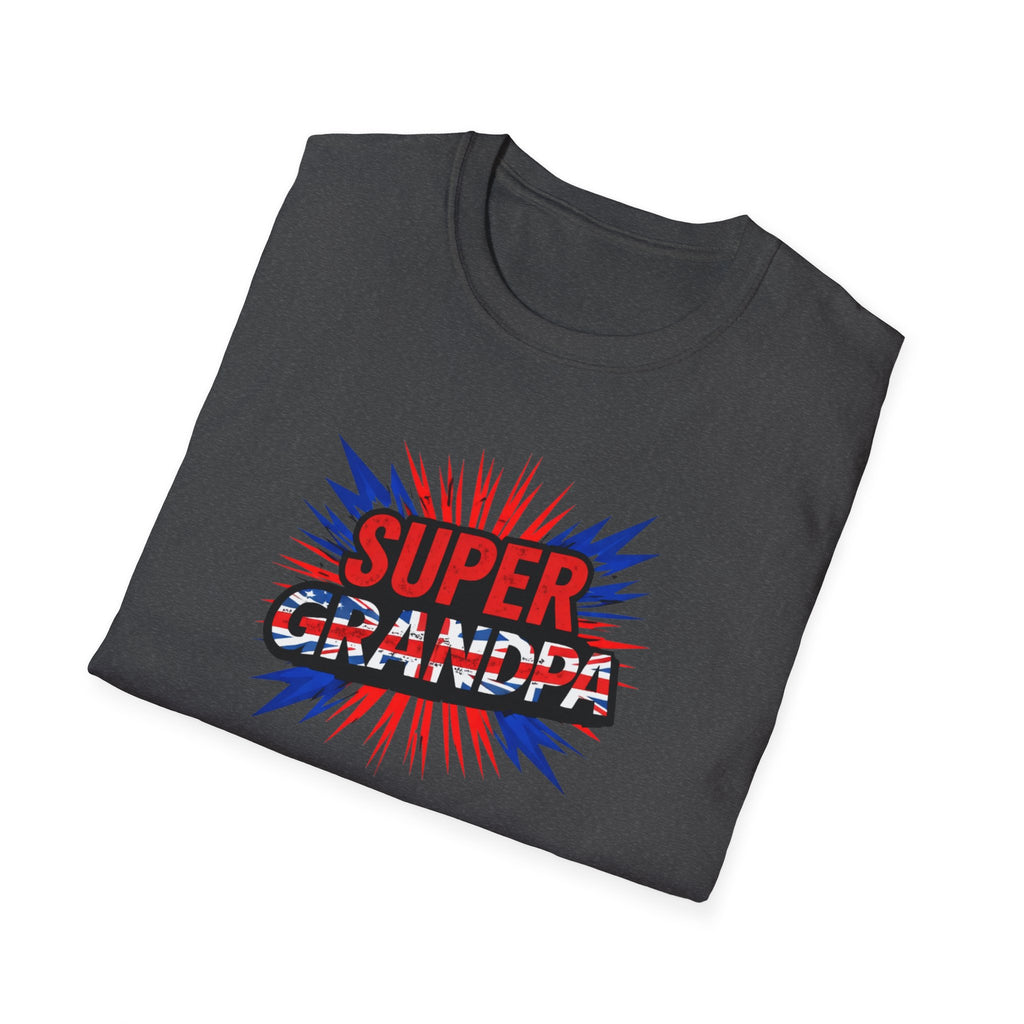 Super Grandpa T-Shirt Union Jack/England themed – Retro Comic Style Father’s Day Gift for Grandfathers