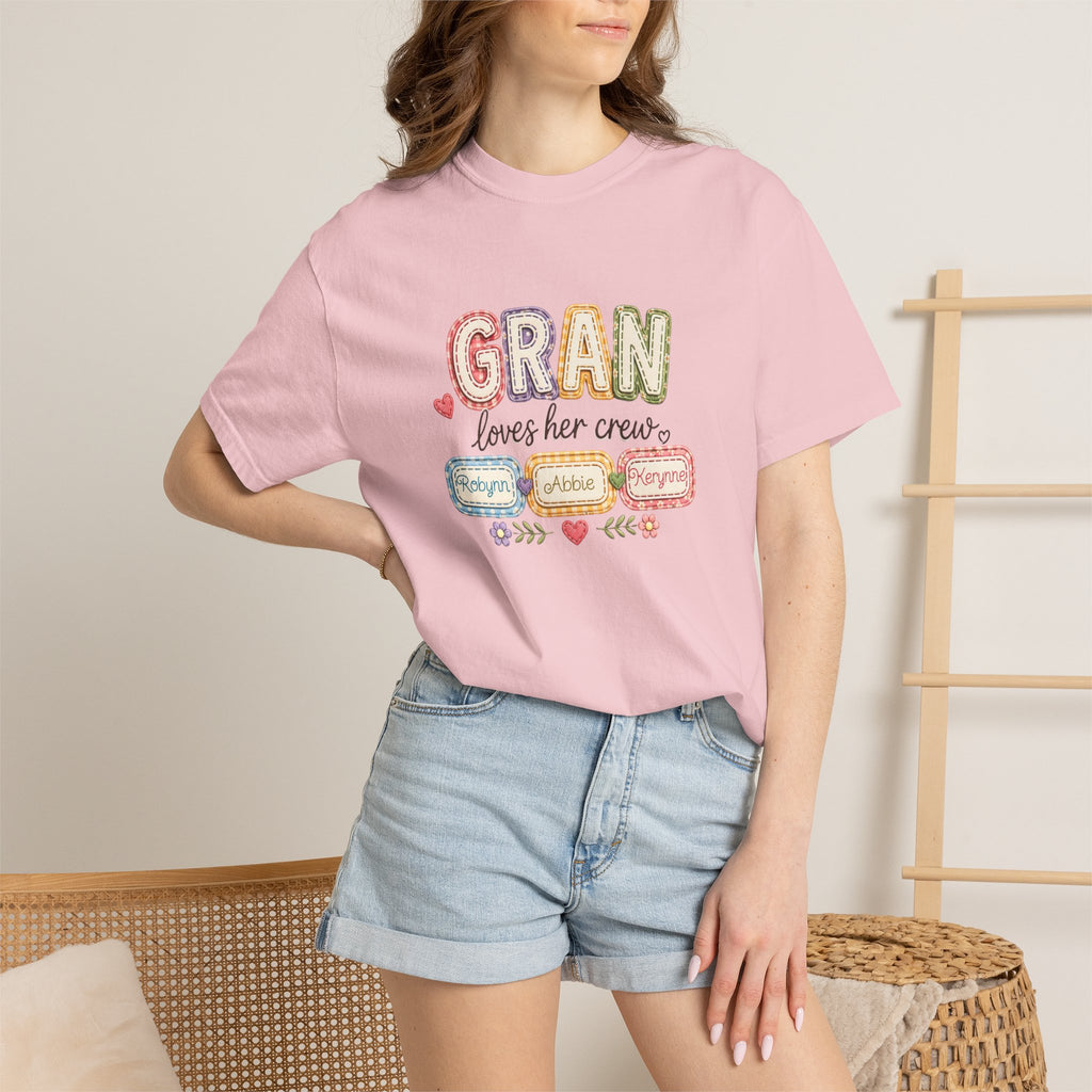 Gran Loves Her Crew T-Shirt — Personalized Grandma Family Names Tee