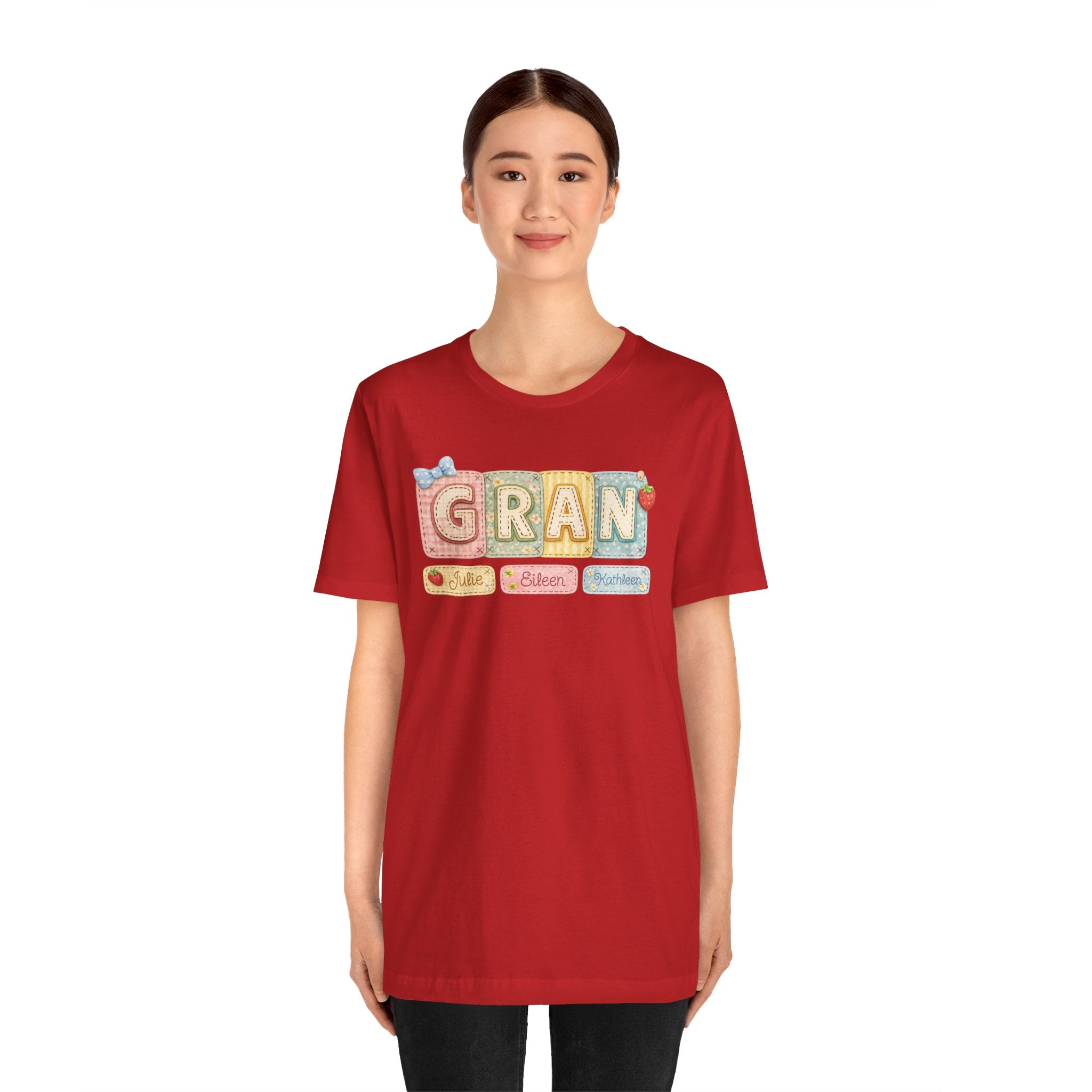 Gran Retro Patch Tee — Personalized 'Gran' Name Blocks Short Sleeve Shirt