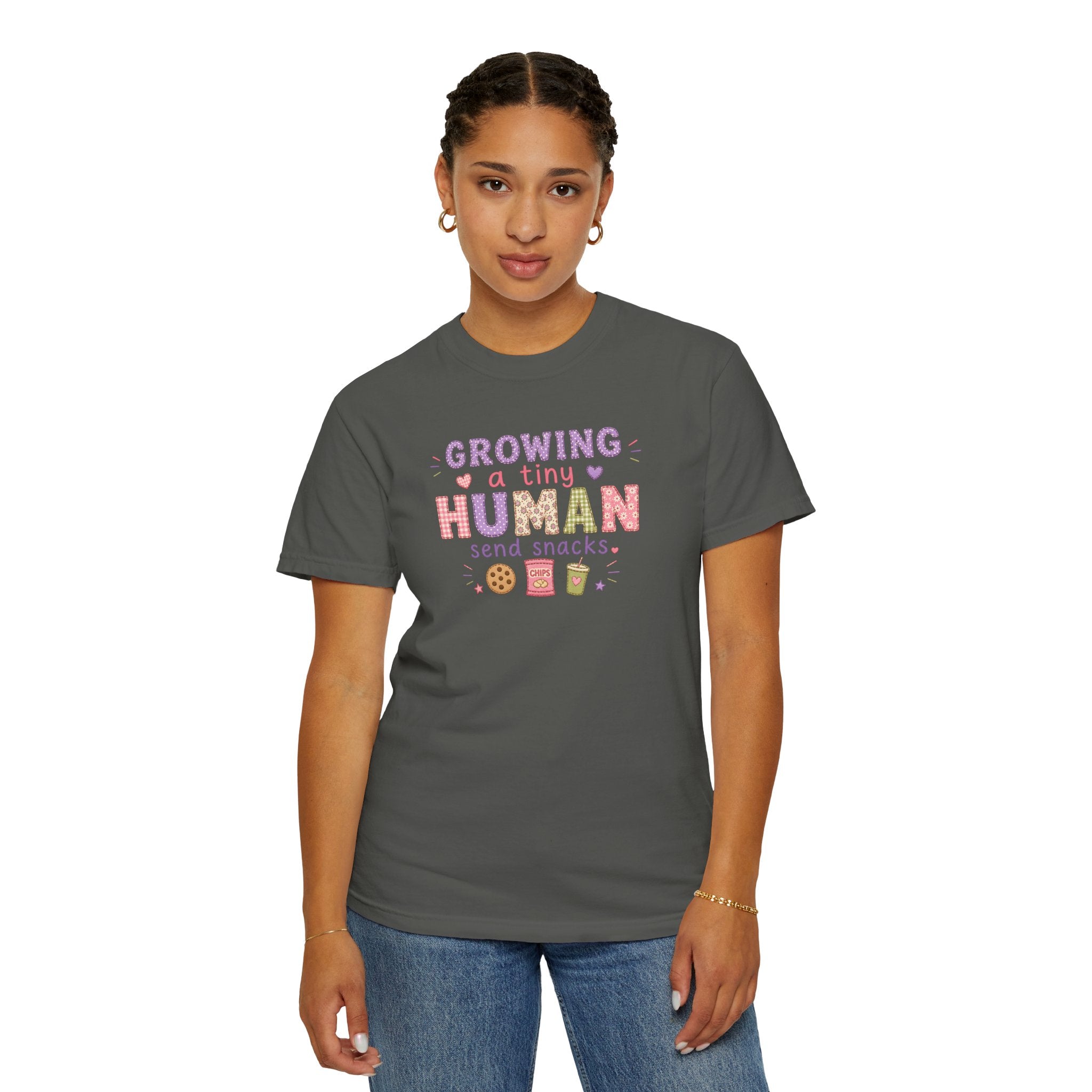 Growing a Tiny Human T-Shirt — "Growing a Tiny Human, Send Snacks" Maternity Tee
