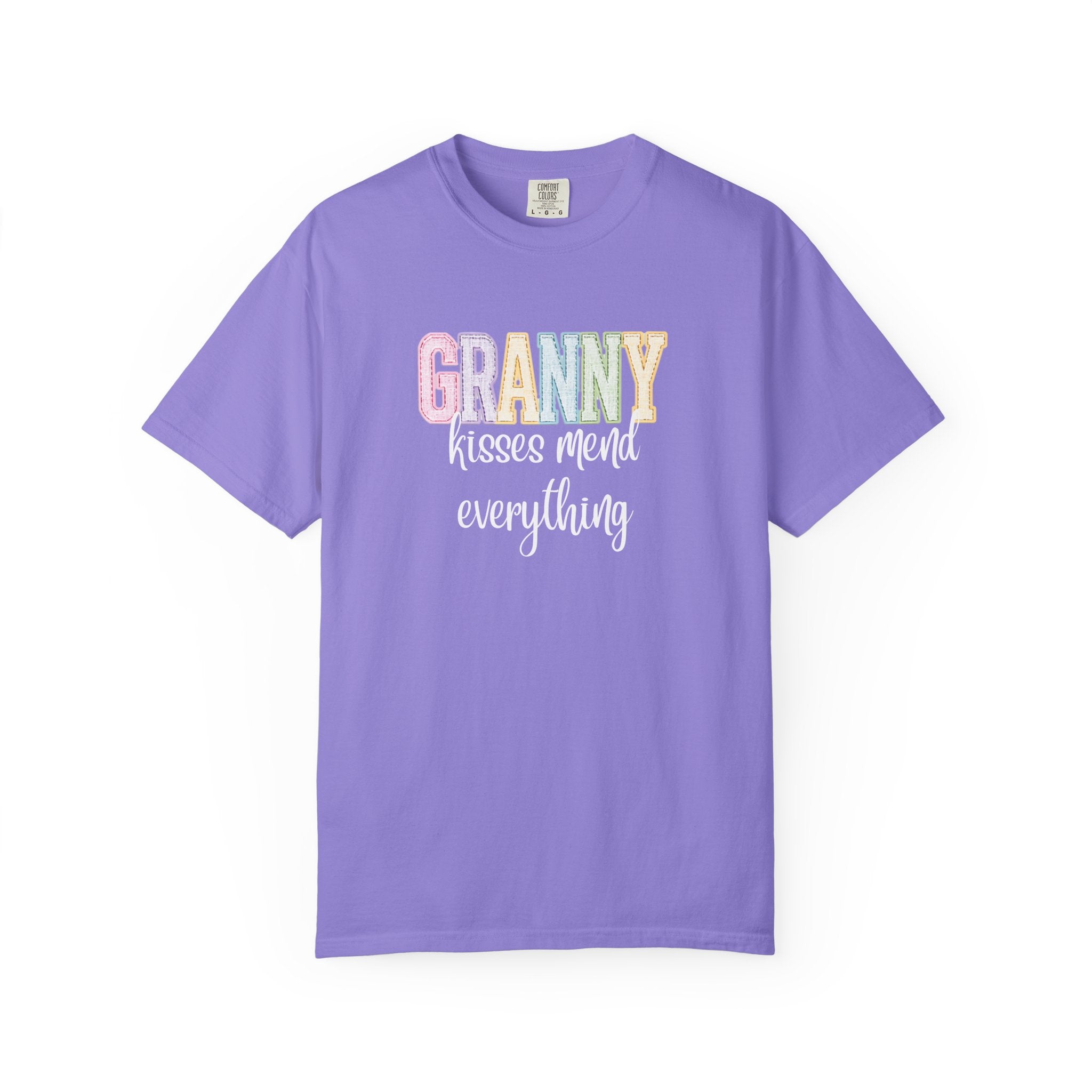 Granny Pastel Patchwork T-Shirt — Retro Rainbow 'GRANNY' Graphic Tee