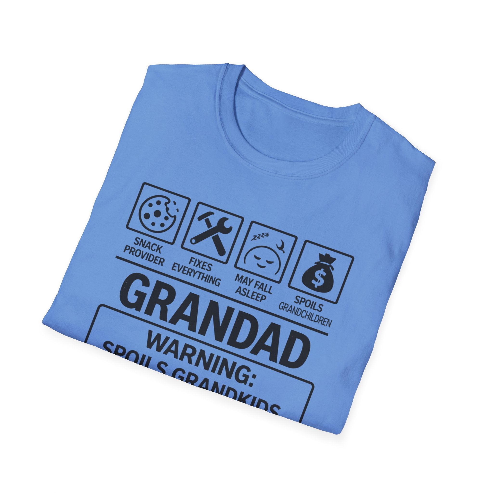 Grandad Warning T-Shirt — 'Warning: Spoils Grandkids & Hands Out Biscuits' Funny Grandpa Shirt