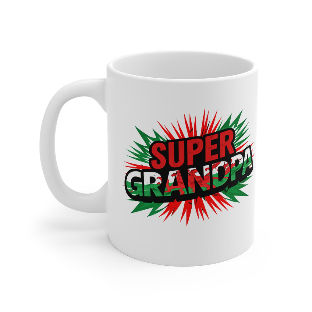 Super Grandpa Welsh Flag/Wales themed Mug — Bold Retro Graphic Coffee Cup for Grandfathers
