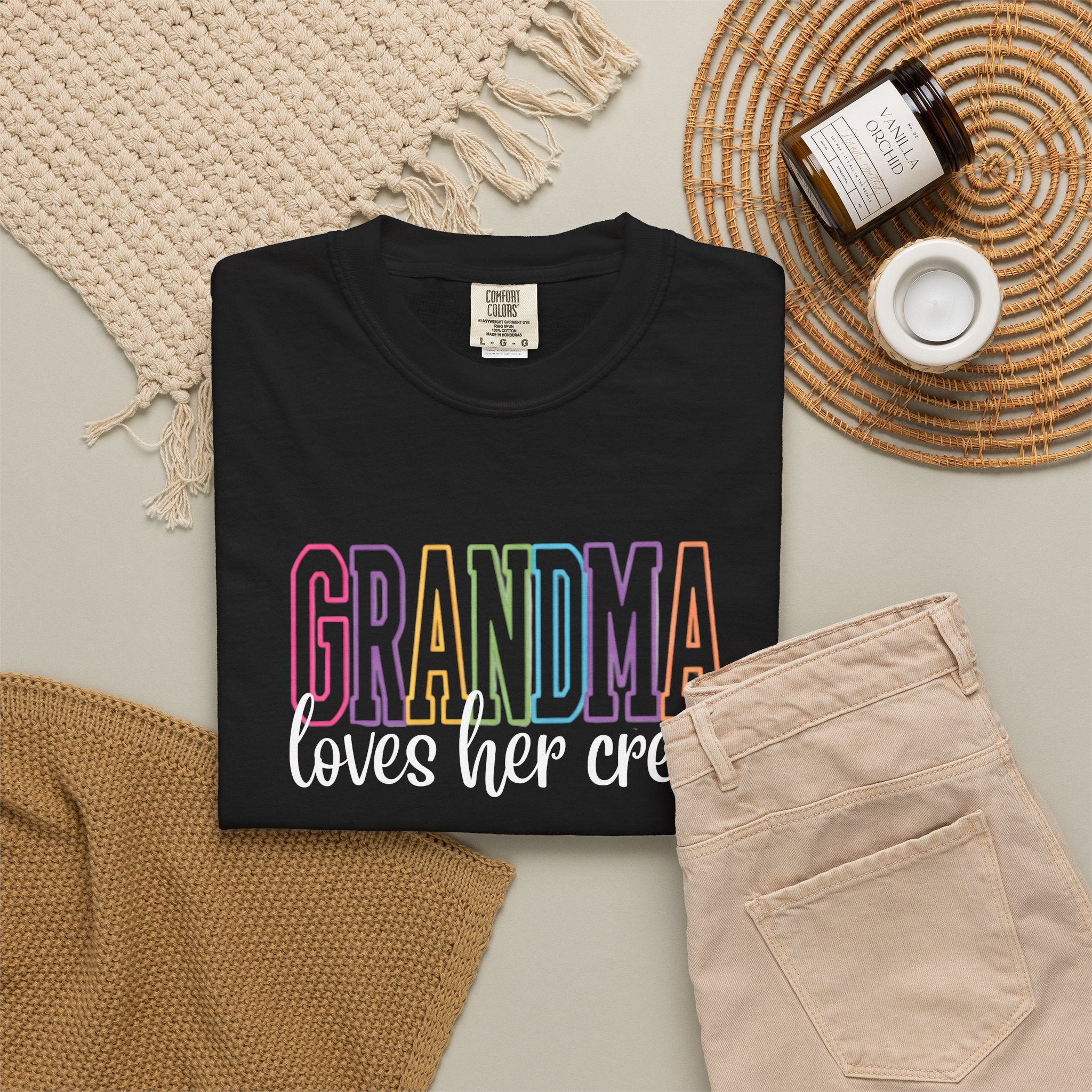Grandma Pastel Rainbow T-Shirt — 'GRANDMA' Retro Lettering Tee
