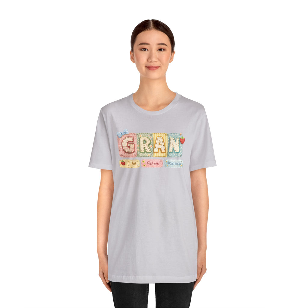 Gran Retro Patch Tee — Personalized 'Gran' Name Blocks Short Sleeve Shirt