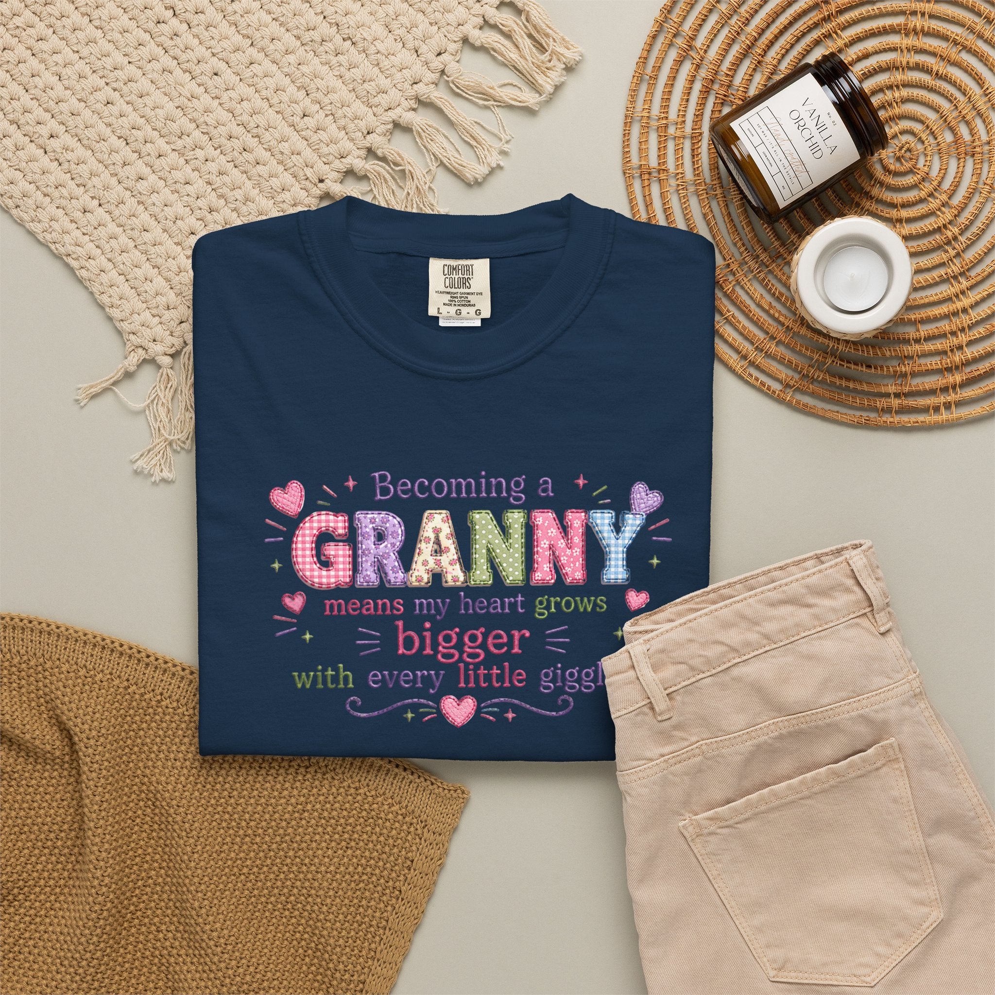 Becoming a Granny T-Shirt – Cute Grandma Shirt with "Becoming a Granny means my heart grows bigger with every little giggle" Design