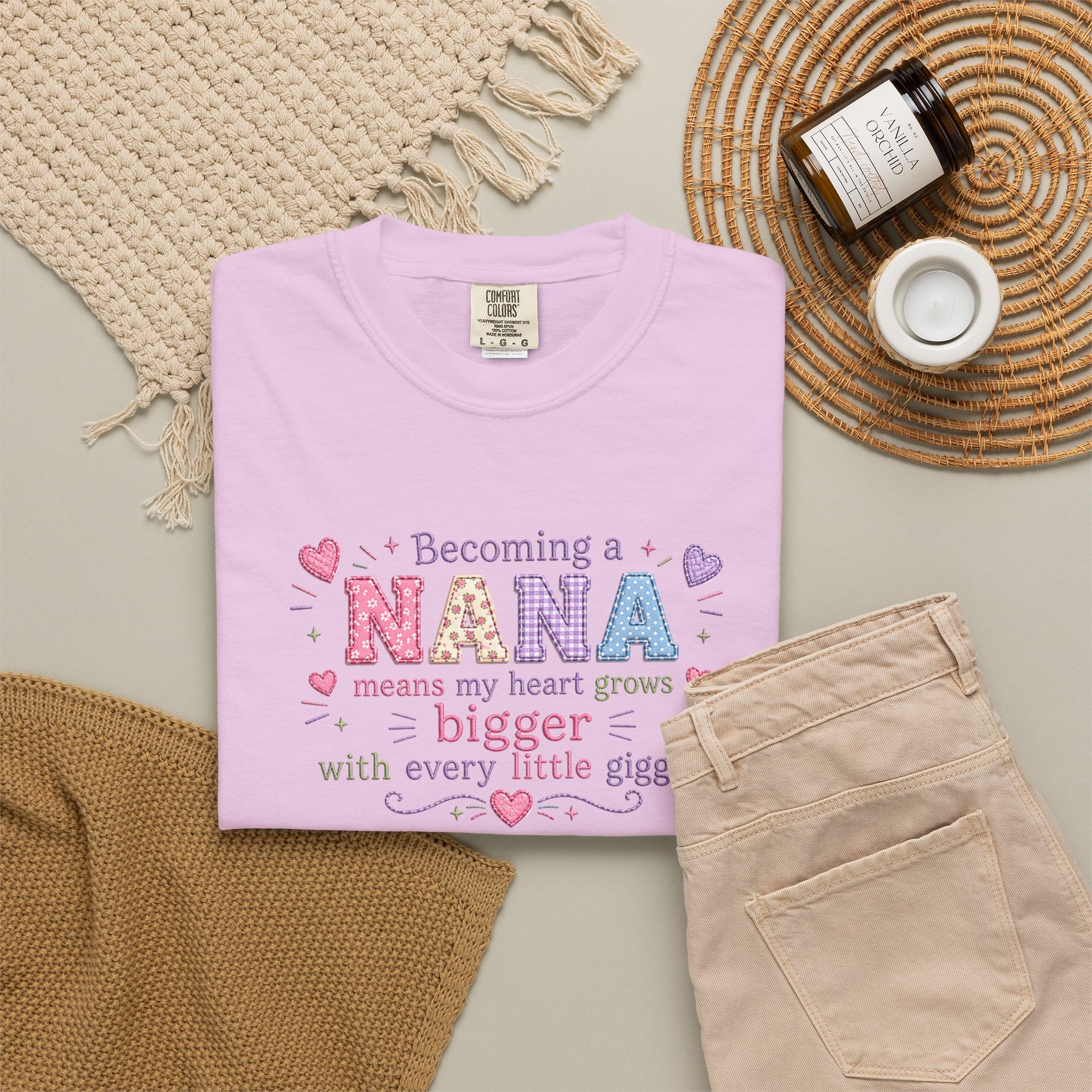 Becoming a Nana T-Shirt — "Becoming a Nana means my heart grows bigger with every little giggle" Cute Grandma Gift