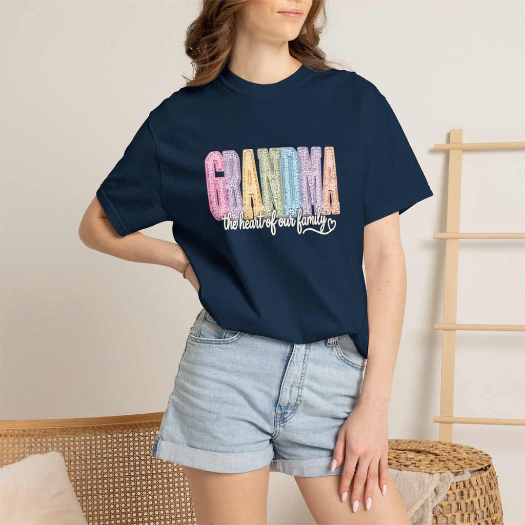 Grandma Floral Graphic T-Shirt — "Grandma, the heart of our family" Gift Tee