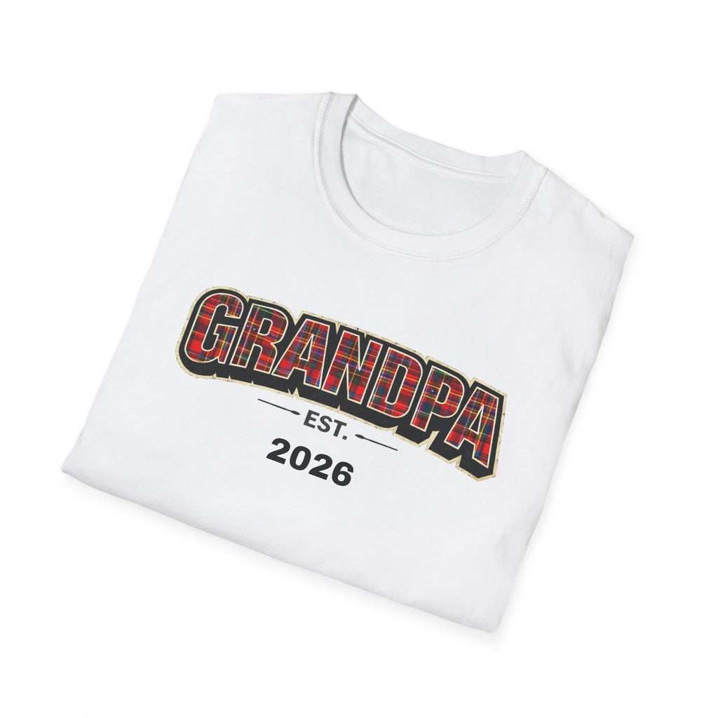Grandpa EST. 2026 T-Shirt — New Grandpa Plaid Announcement Tee