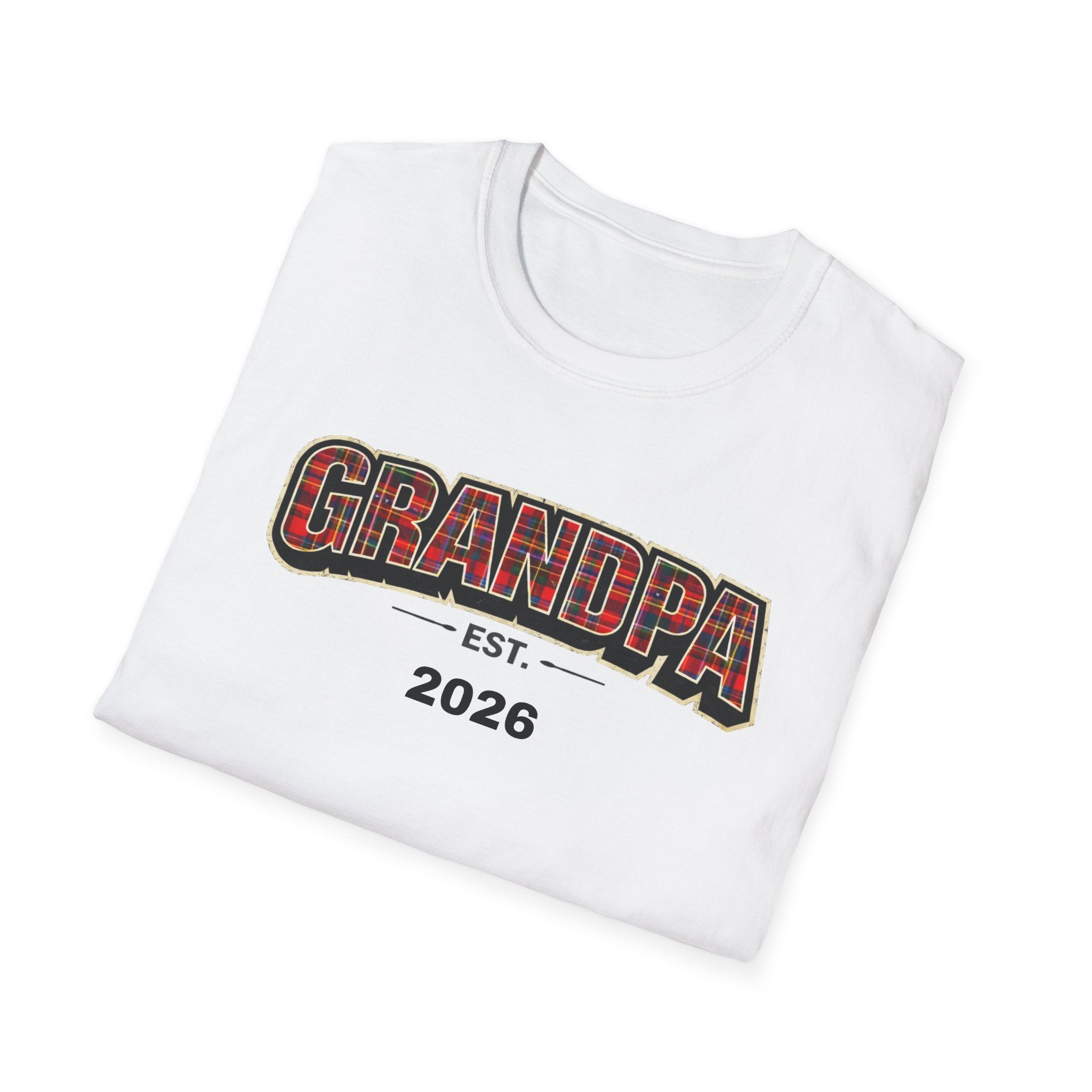 Grandpa EST. 2026 T-Shirt — New Grandpa Plaid Announcement Tee