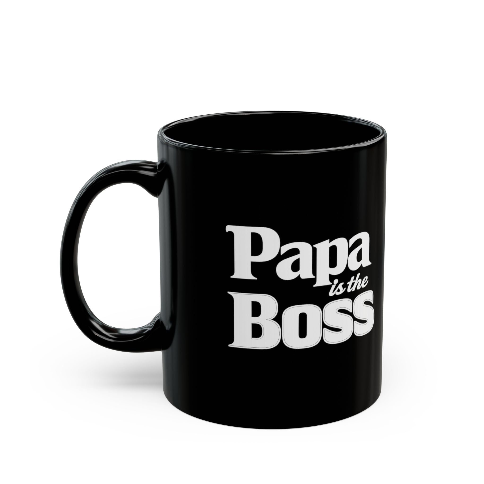 Black Mug — 'Papa is the Boss' Funny Coffee Cup, Father's Day Gift (11oz & 15oz)