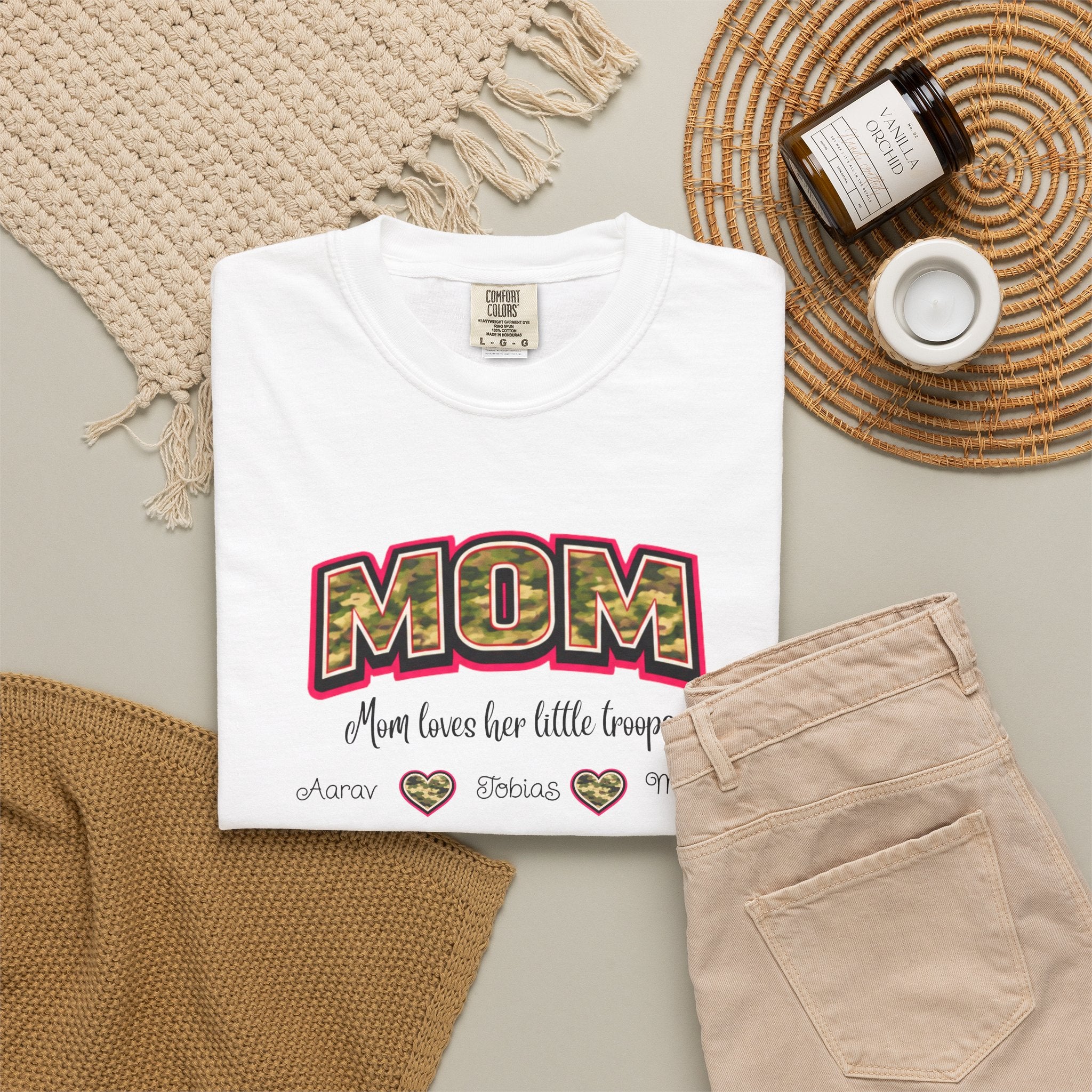 Mom Camo Graphic T-Shirt — "MOM Most Loved Her Little People" Floral Heart Tee