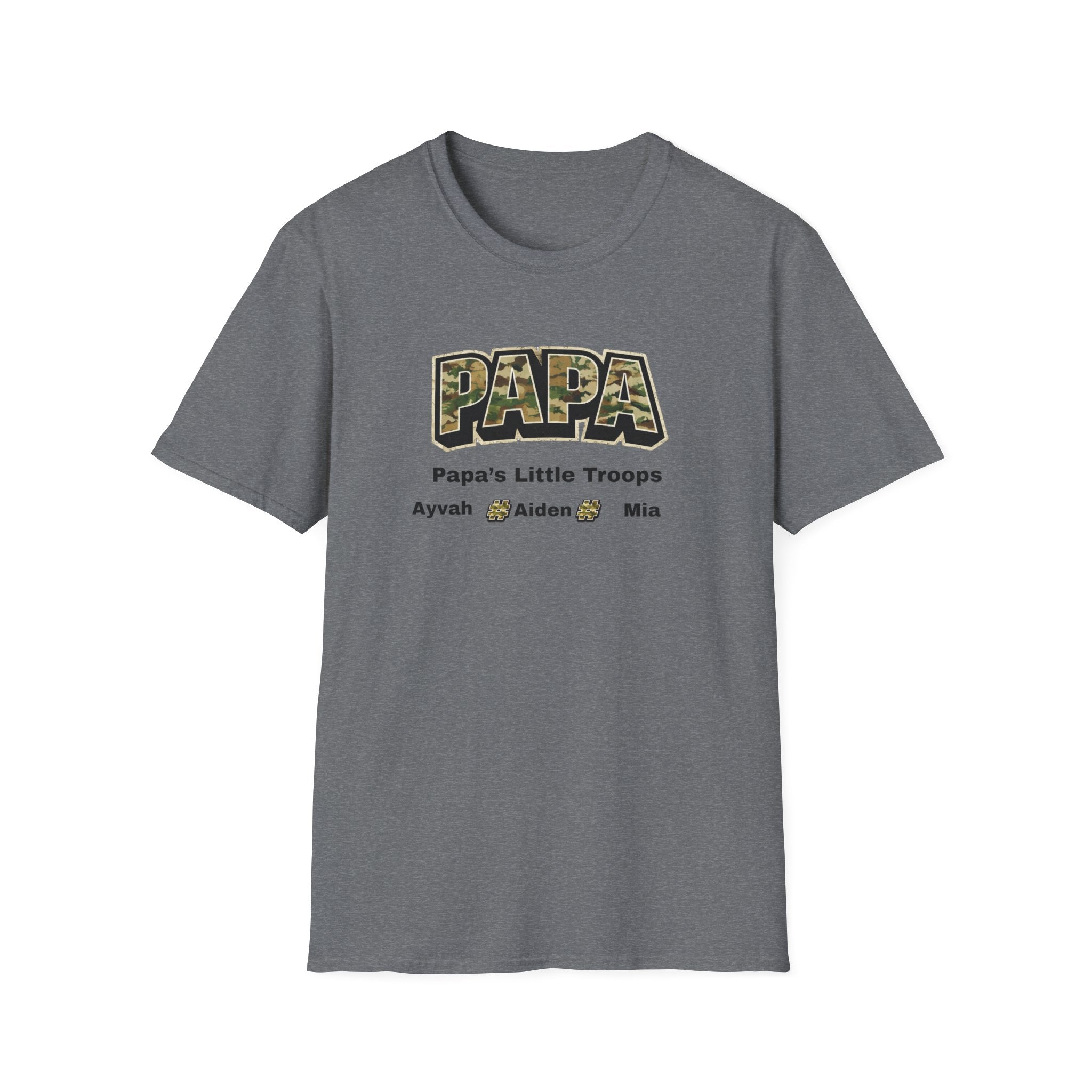 Papa Camo T-Shirt — “Papa’s Little Troops” Personalized Kids Names Tee