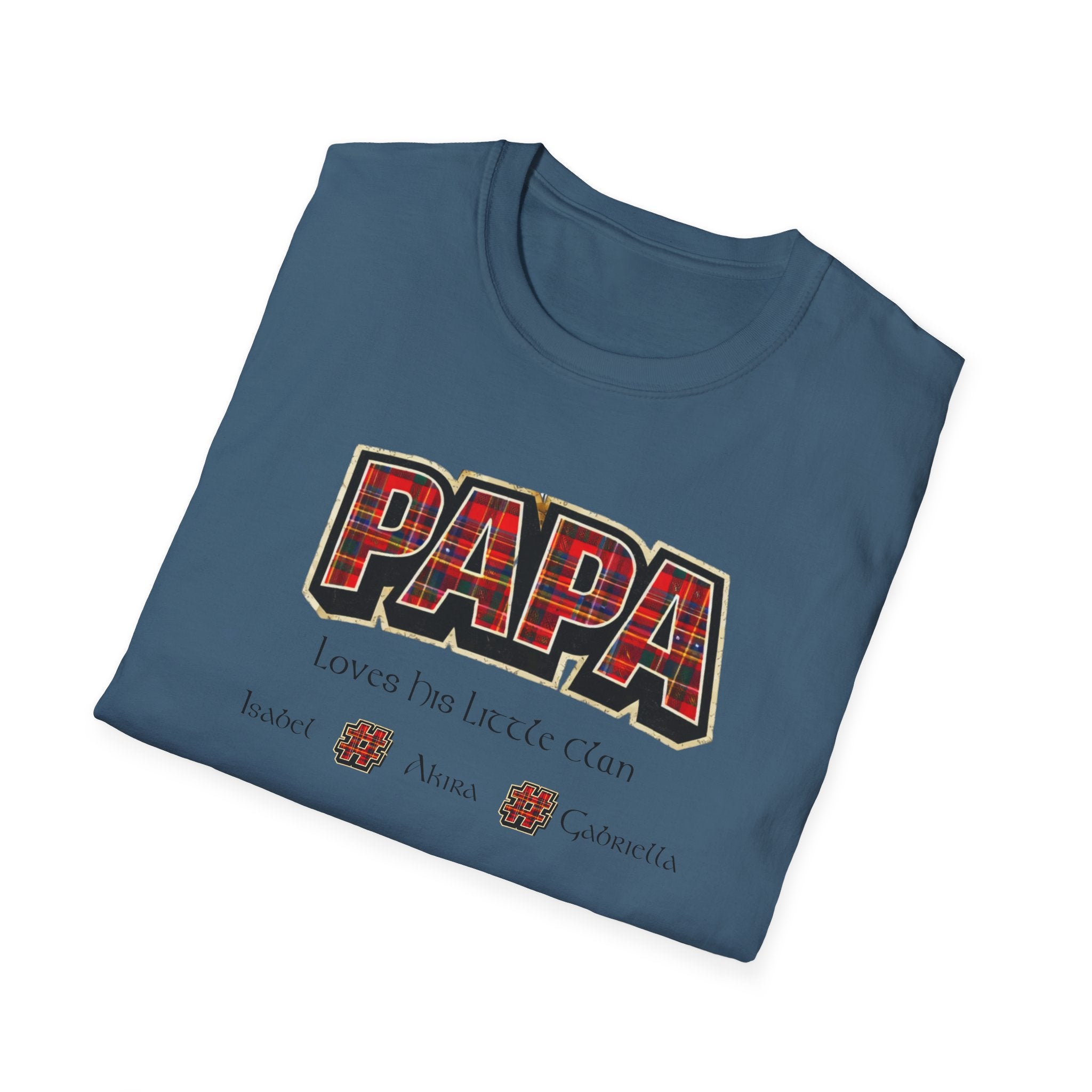 Papa Plaid T-Shirt – "Papa Loves his Little Clan" Grandfather Gift for Father's Day