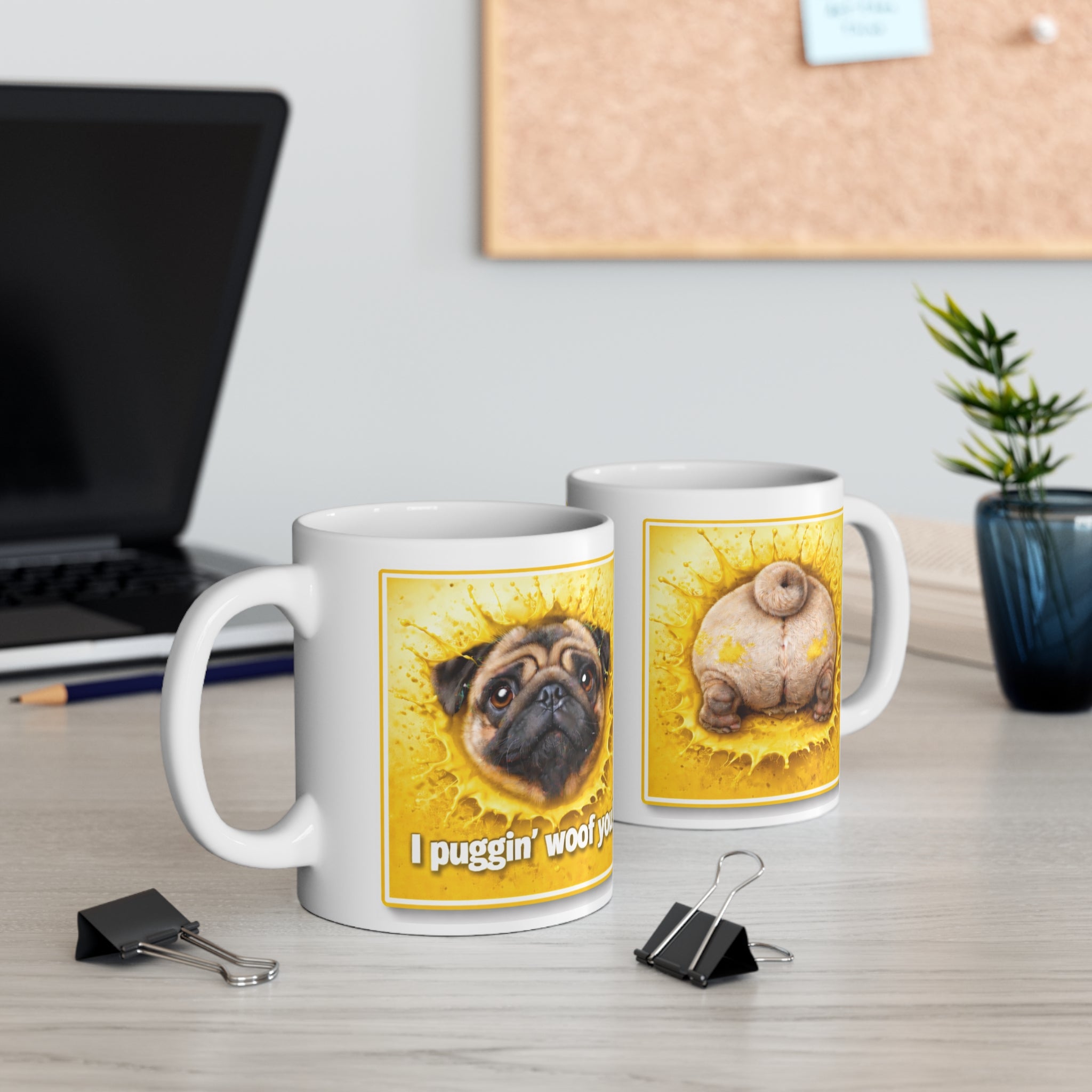 Pug 'I Puggin' Woof You!' 11oz White Mug — Cute Dog Lover Coffee Cup, Personalized Name Option