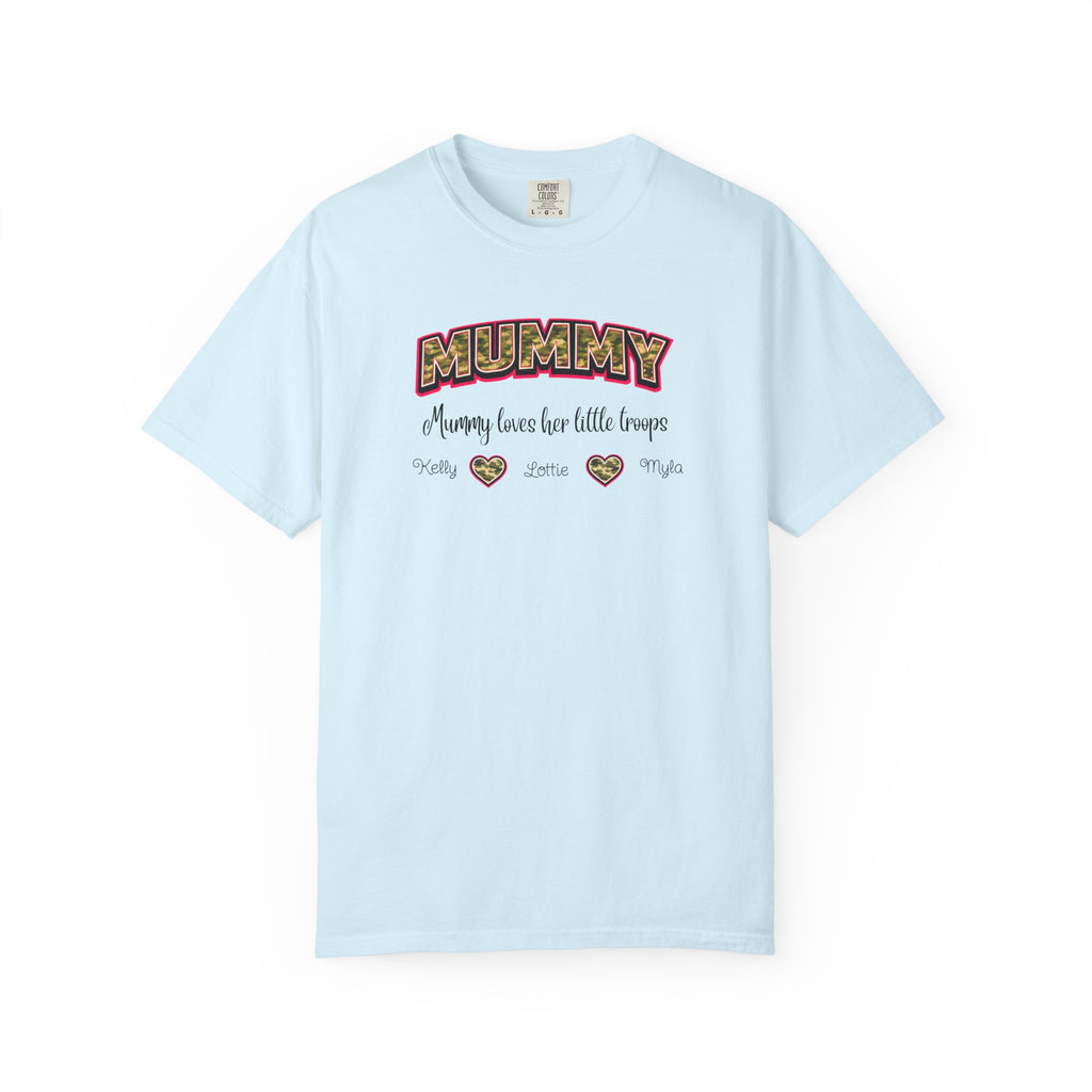 Mummy Camo Heart Graphic T-Shirt — "Mummy, leave her little layers" Retro Mum Tee