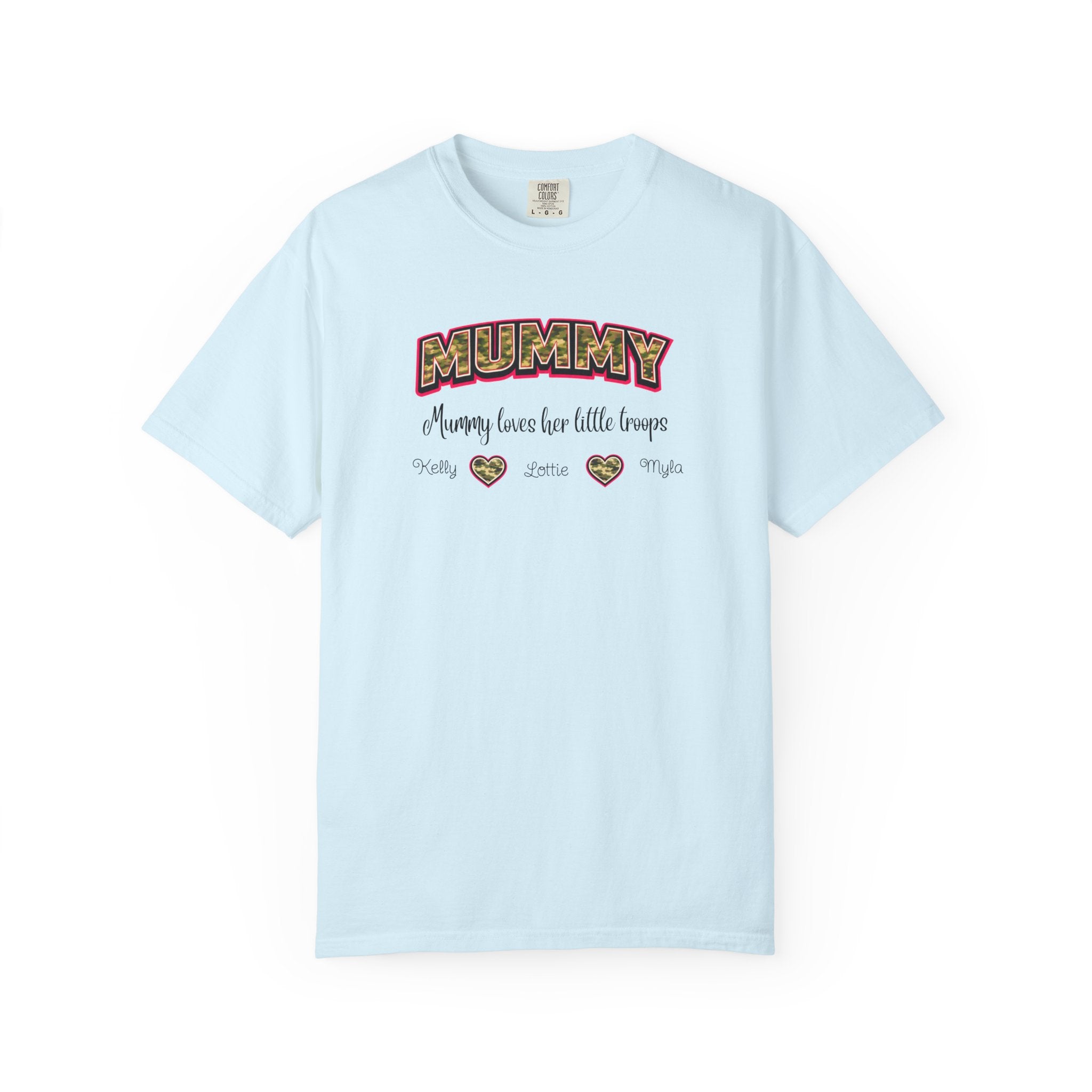 Mummy Camo Heart Graphic T-Shirt — "Mummy, leave her little layers" Retro Mum Tee